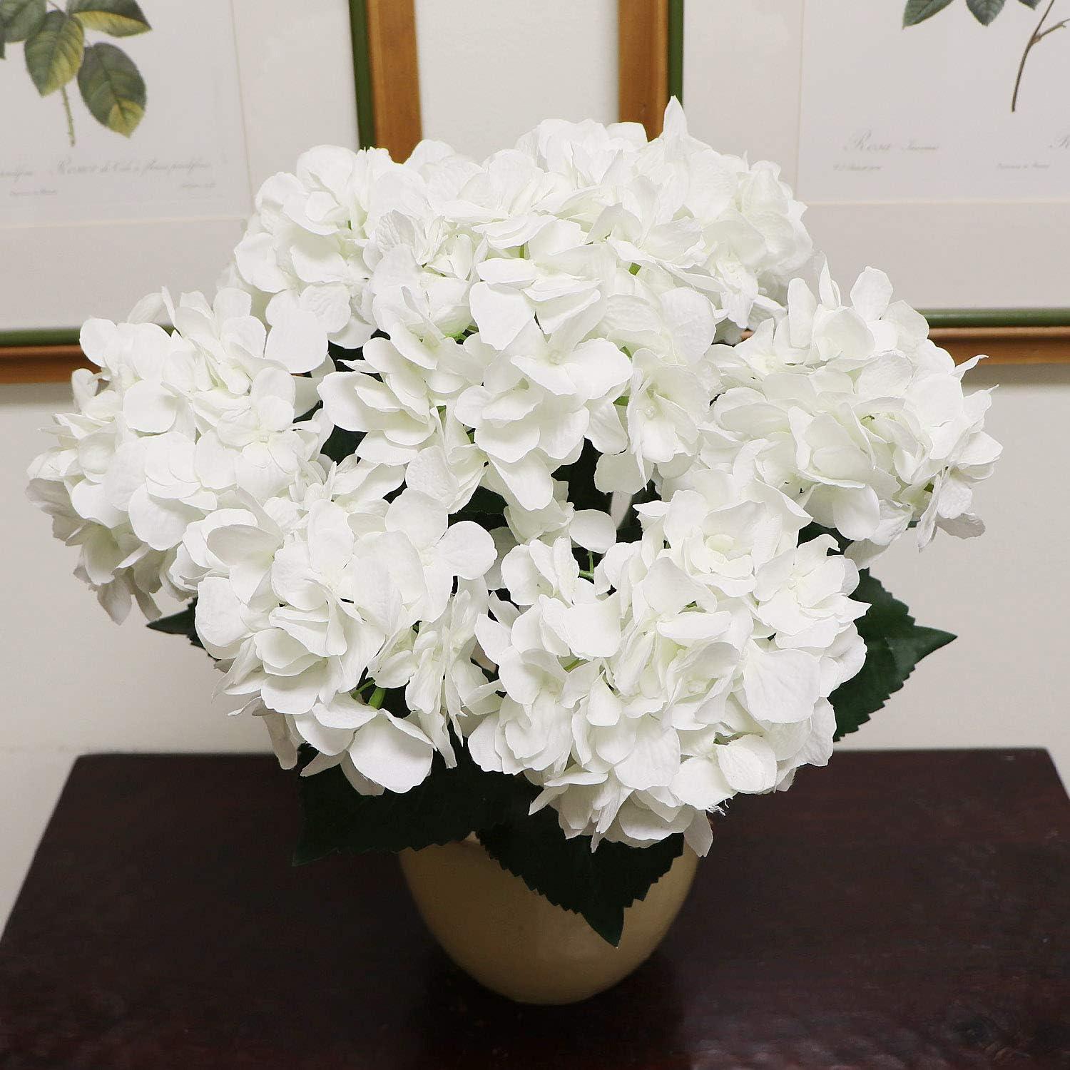 White Silk Hydrangea Artificial Flower Arrangement for Outdoor Tabletop Centerpiece