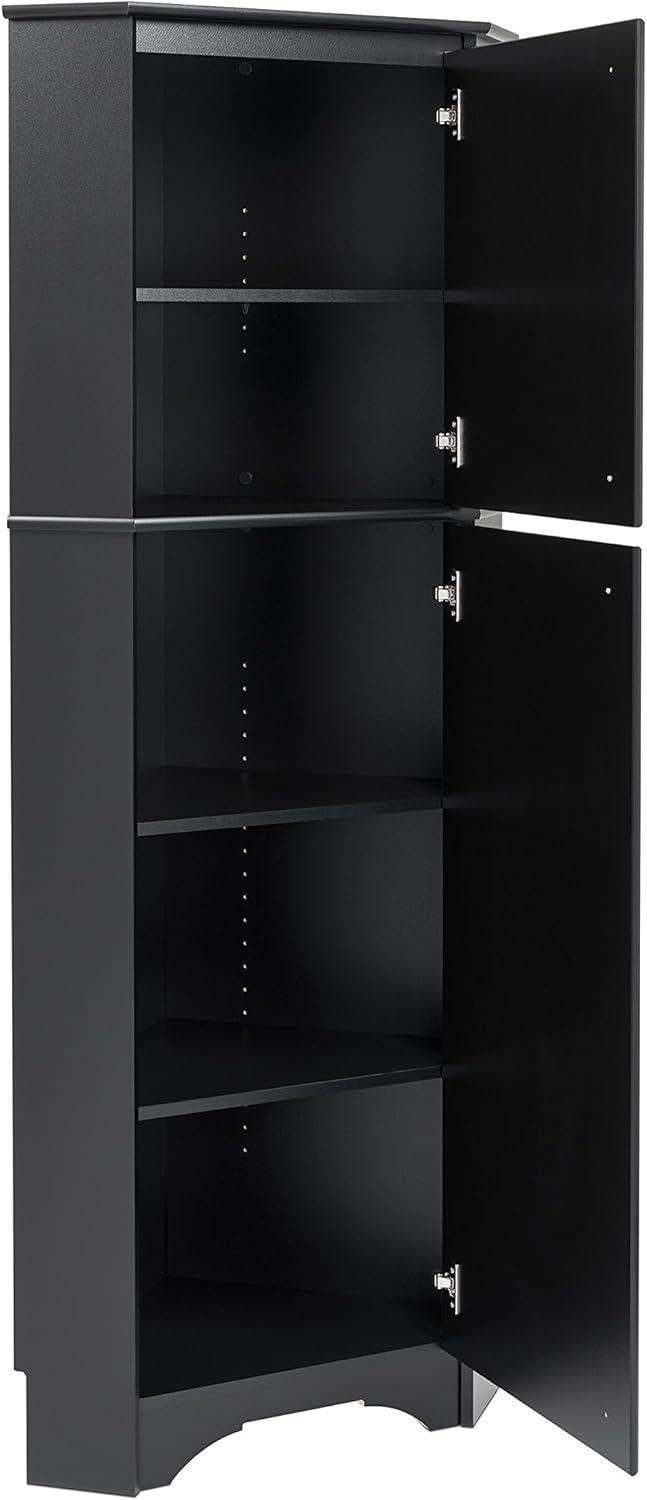 Black Composite Wood Tall Corner Storage Cabinet with Adjustable Shelving