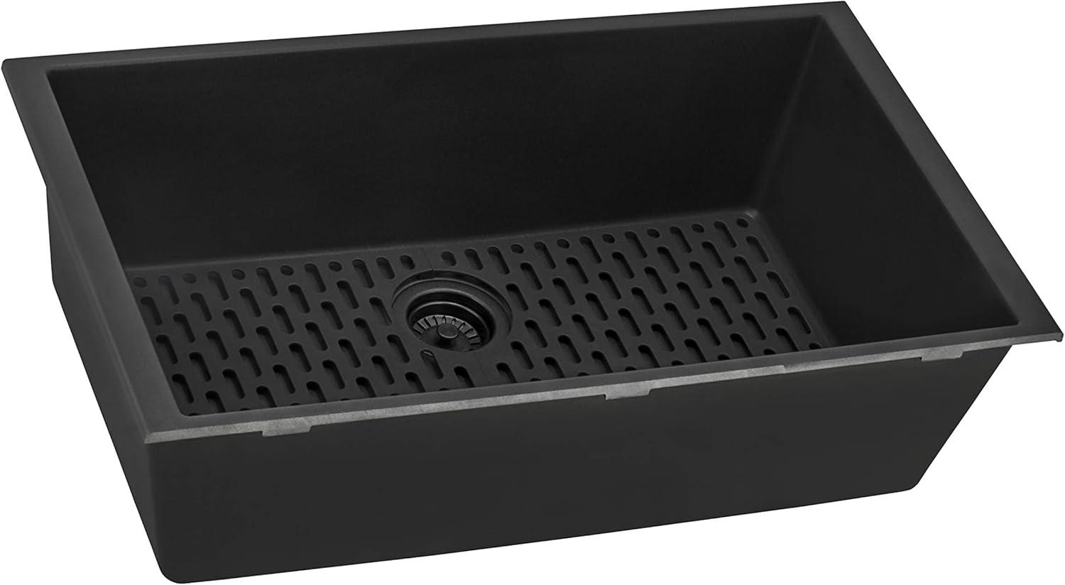 Midnight Black Granite Composite Undermount Single Bowl Kitchen Sink