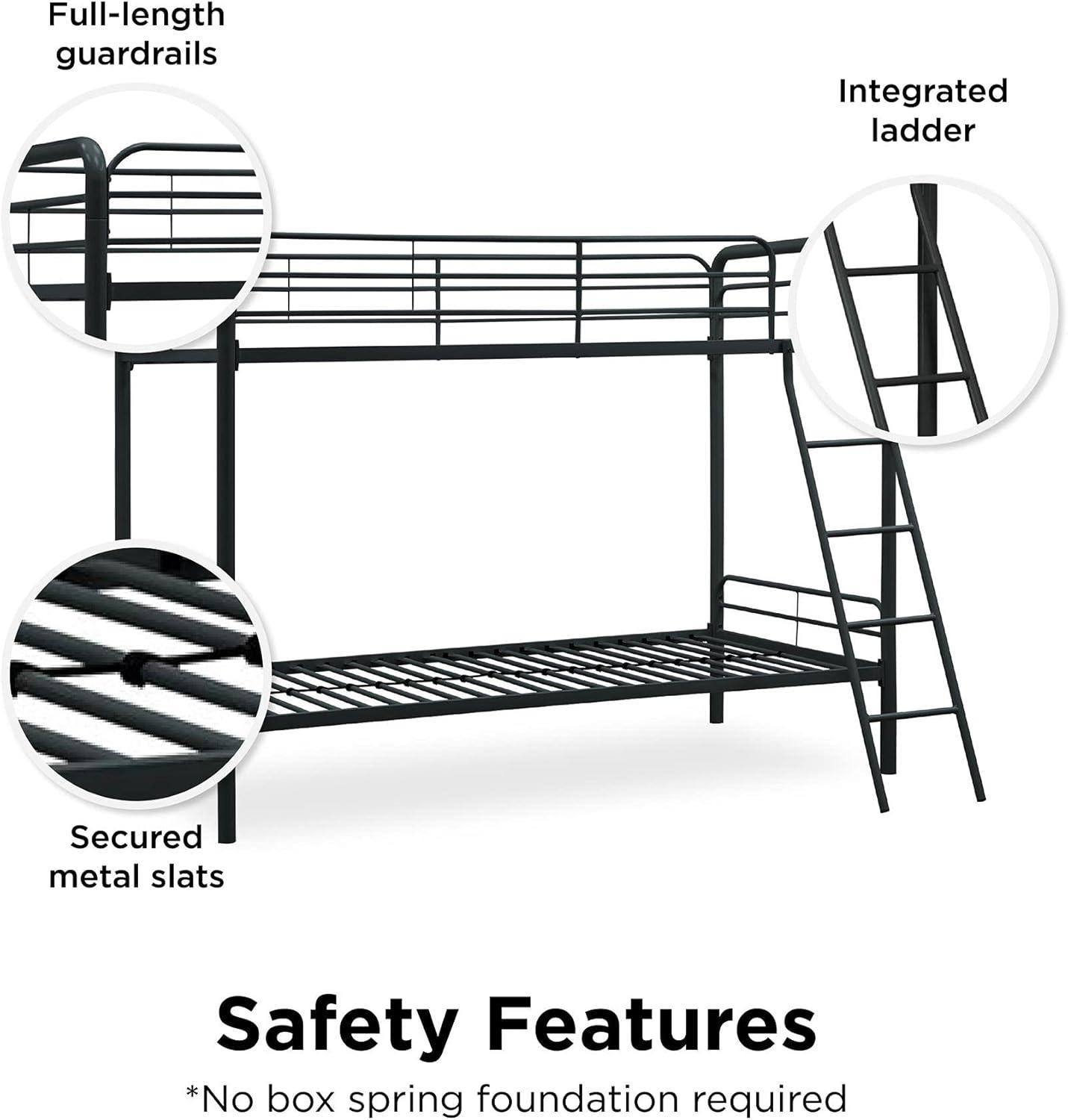 DHP Dusty Twin over Twin Metal Bunk Bed with Secured Ladder, Black