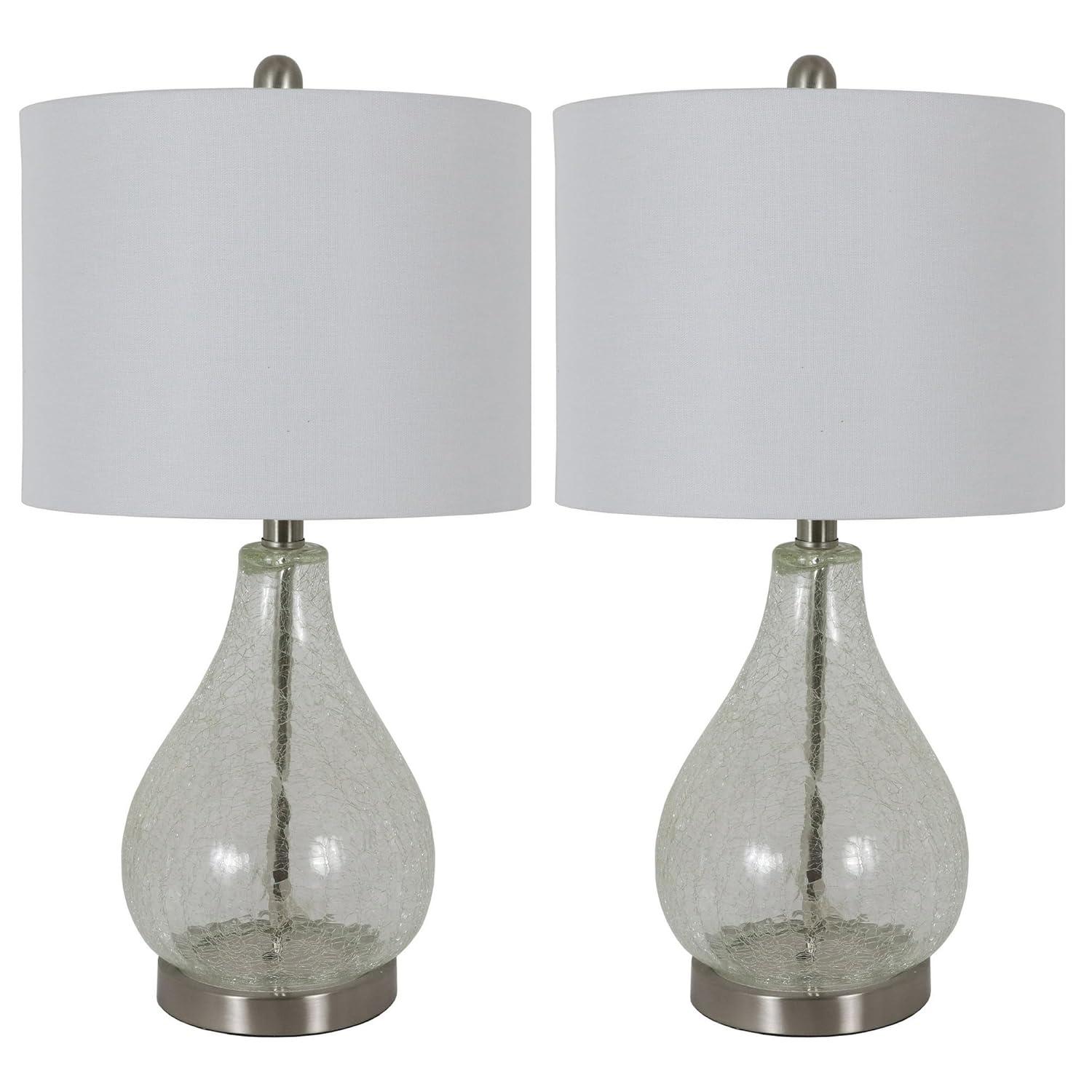 Decor Therapy (Set of 2) Crackled Teardrop Table Lamps: Modern Desk Lamp, 3-Way Switch, Linen Shade, UL Listed