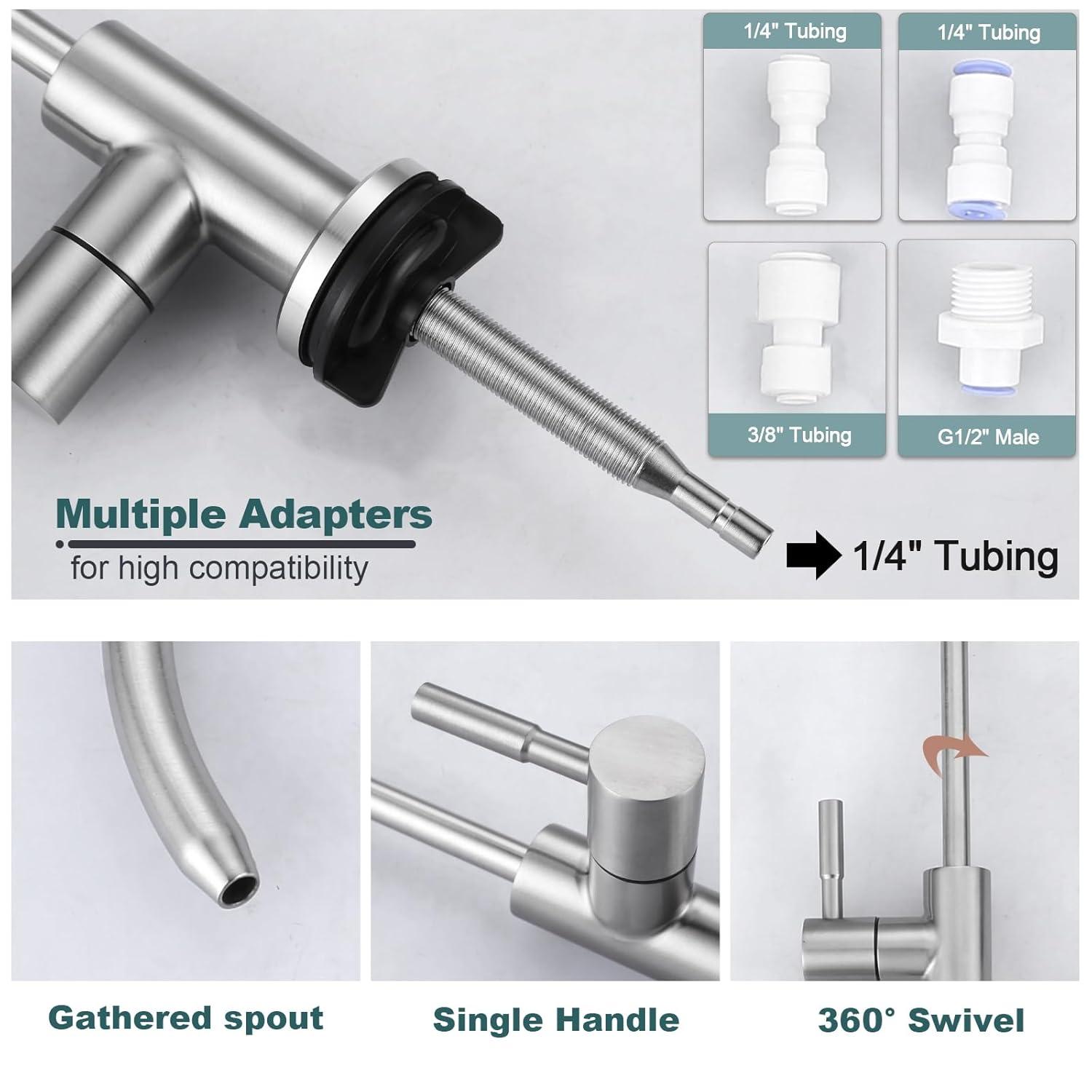 FashionSecretsLLC Kitchen Faucet and Water Filter Faucet Combo, WOWOW Stainless Steel Kitchen Sink Faucet with Drinking Water Faucet for Reverse Osmosis or Water Filtration System, Brushed Gold Sinkfaucet-BG-025