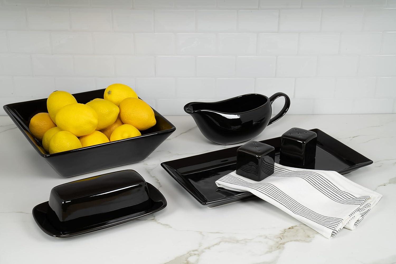 10 Strawberry Street Nova Square 40 Piece Stoneware Dinnerware Set, Black