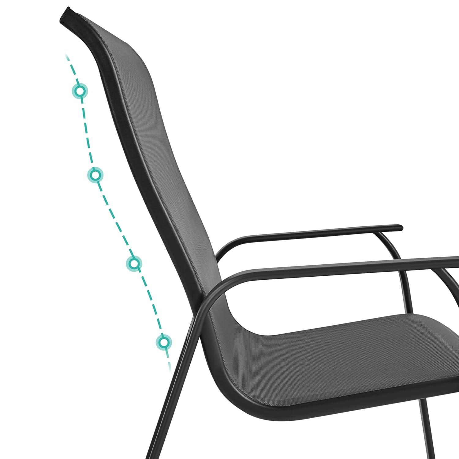 Yaheetech Set of 2 Outdoor Texteline Stackable Dining Chairs with Backrest/ Armrests for Garden, Lawn, Porch, Backyard Pool, Gray