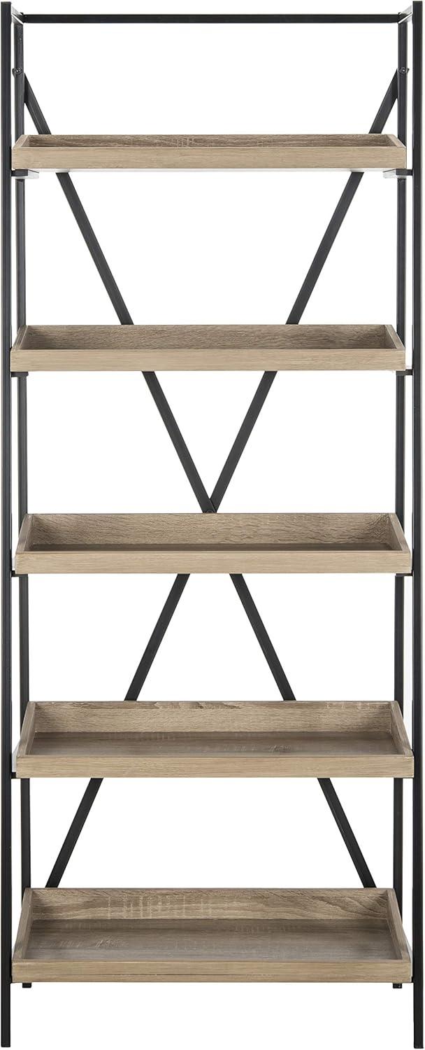 Joel 63'' Black Iron and Oak Finish 5-Tier Etagere