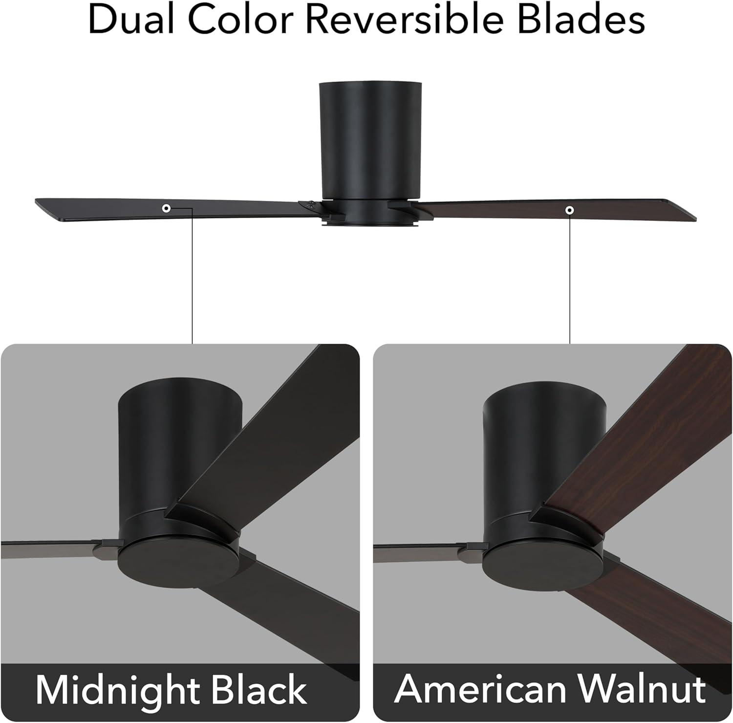 Monte Carlo 3RZHR52MBK Rozzen Hugger 52" Black Ceiling Fan with Remote Control, Reversible DC Motor, Damp Rated, 3 Reversible Blades (Midnight Black and American Walnut)