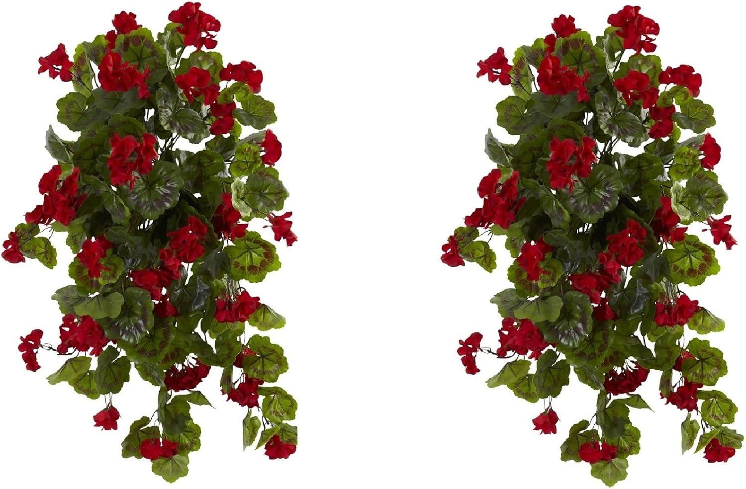 Primrue 29in. UV Resistant Geranium Artificial Hanging Plant (Indoor/Outdoor) - Set of 2