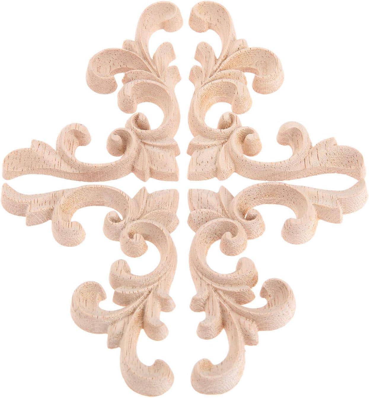 2pcs Wooden Onlay Applique Unpainted Carving Applique Cabinet Dresser Closet Applique