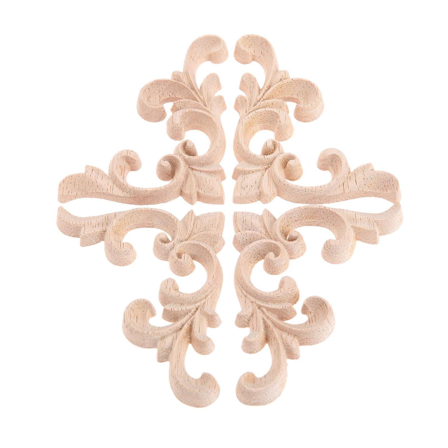 2pcs Wooden Onlay Applique Unpainted Carving Applique Cabinet Dresser Closet Applique