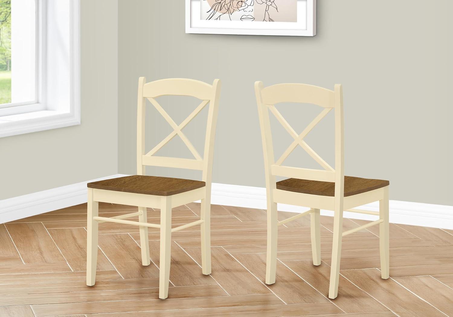 Monarch Specialties Dining Chair Set Of 2 Side Kitchen Dining Room Oak And Cream Wood Legs Transitional