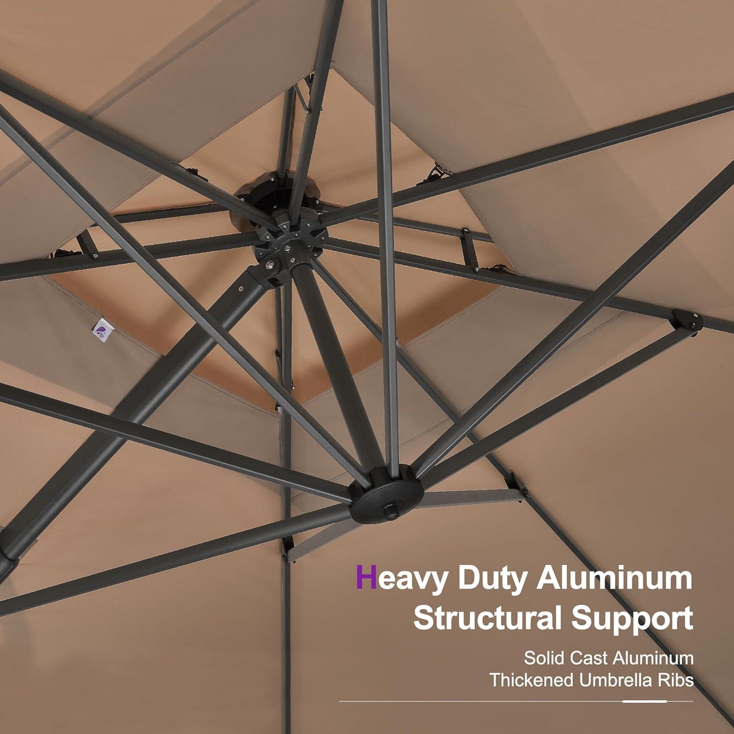 PURPLE LEAF 10FT Cantilever Outdoor Umbrellas Large Patio Umbrella Hanging Double Top Square Offset Umbrella with 360°Rotation Tilting Umbrella Outdoor Patio, Taupe