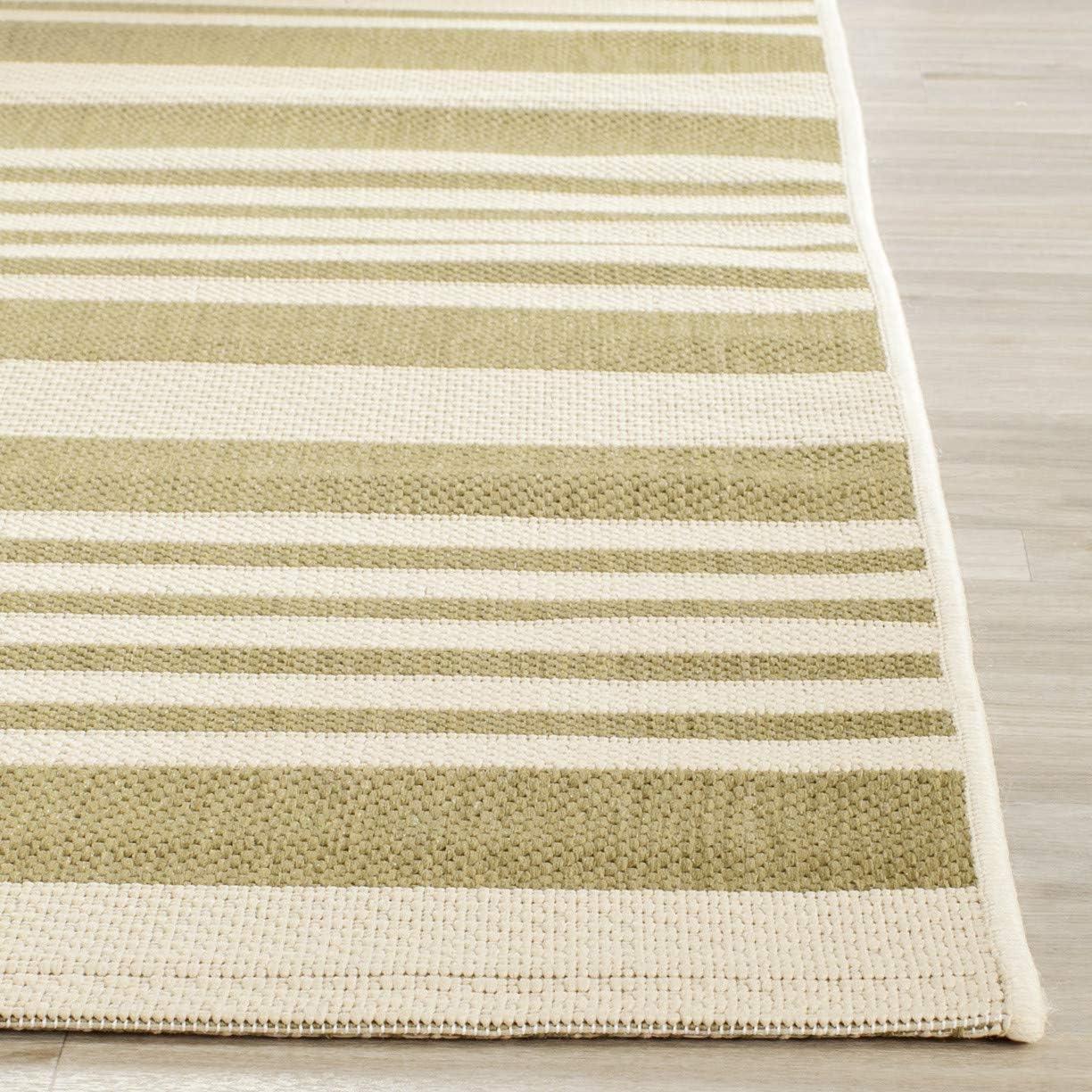 Brown and Bone Stripe Synthetic Indoor/Outdoor Rug