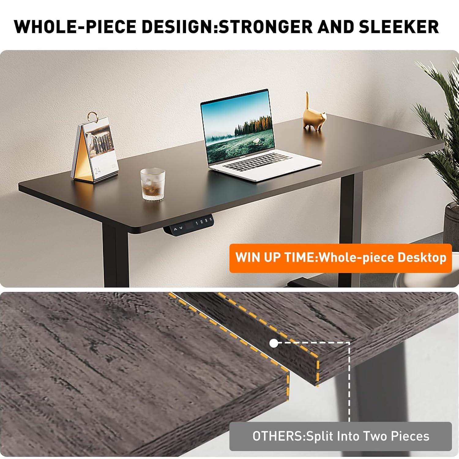 Electric Standing Desk Adjustable Height - Rolling Sit to Stand Desks on Wheels - Mobile Standup Computer Table 48 Inch Brown One Piece Desktop and Rising Frame with Storage for Home Office & Gaming