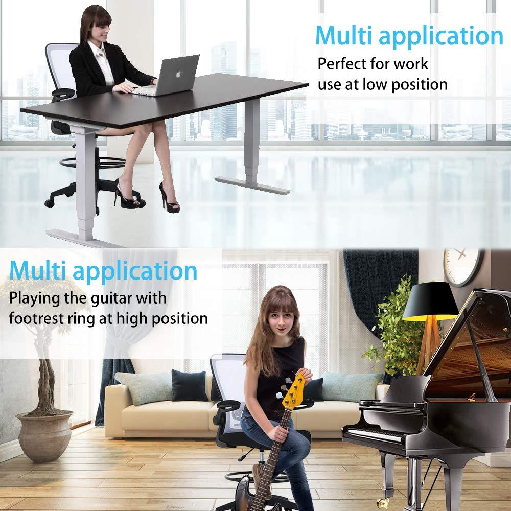 Drafting Chair Tall Office Chair Adjustable Height with Lumbar Support Flip Up Arms Footrest Mid Back Task Mesh Desk Chair Computer Chair Drafting Stool for Standing Desk, Black