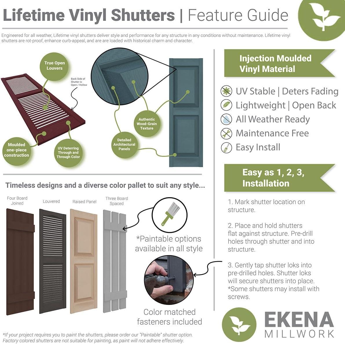 14 3/4"W x 43"H Lifetime Vinyl, Standard Two Equal Panels, Raised Panel Shutters, w/Installation Shutter-Lok's & Matching Screws (Per Pair), Wedgewood Blue