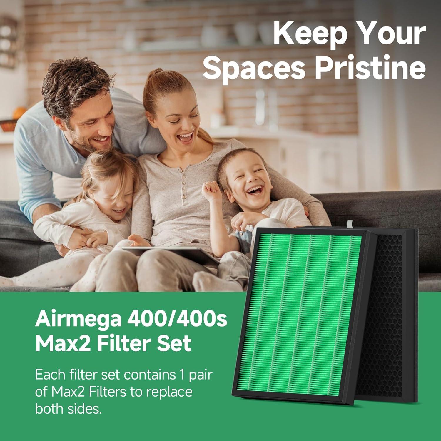 Coway Replacement Max2 Filter Set for Airmega 400 Series: True HEPA, Captures Smoke & Dust, Compatible with Coway Purifiers