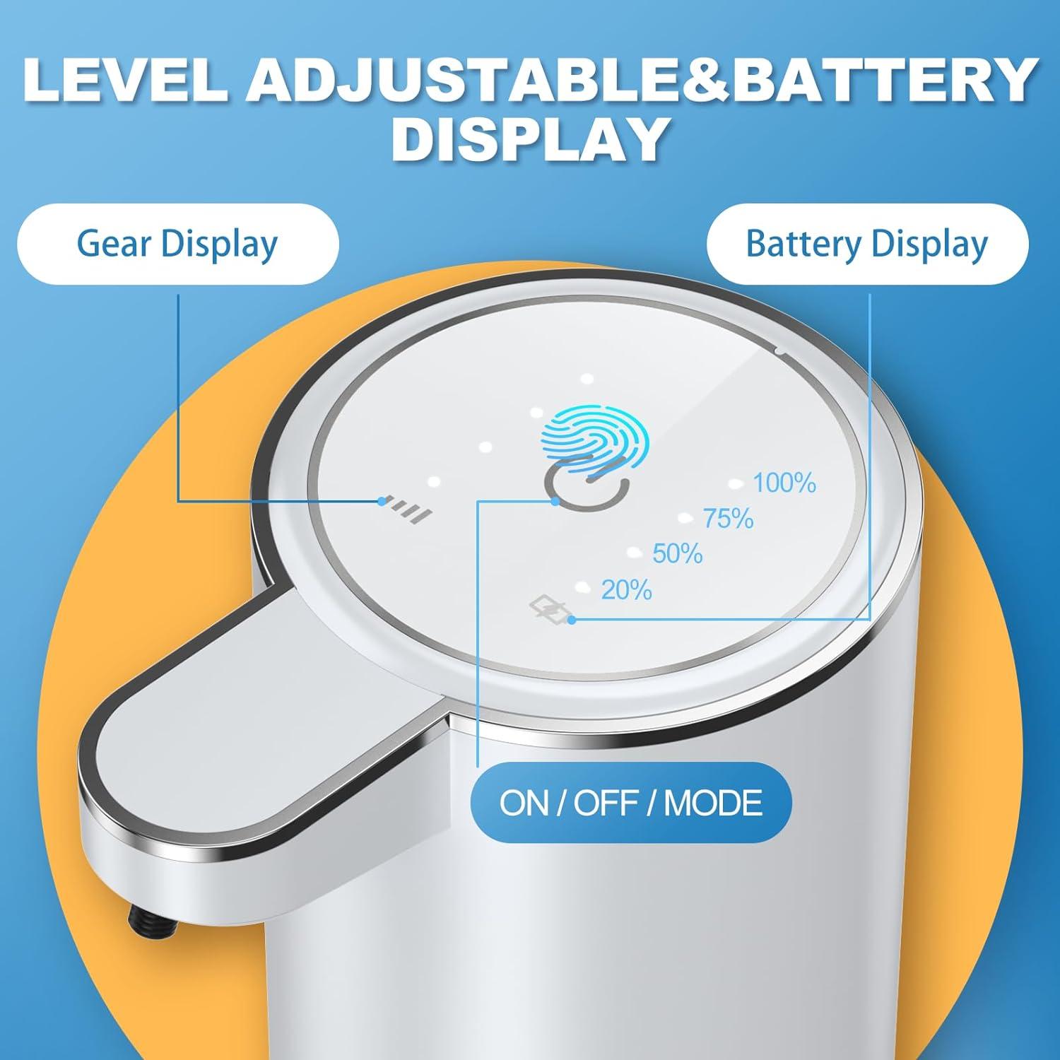 Automatic Liquid Soap Dispenser,380ml Wall Mount Touchless 4 Gear Adjustable Electric Liquid Soap Dispenser,USB Rechargeable with Sensor for Bathroom,Kitchen,Office