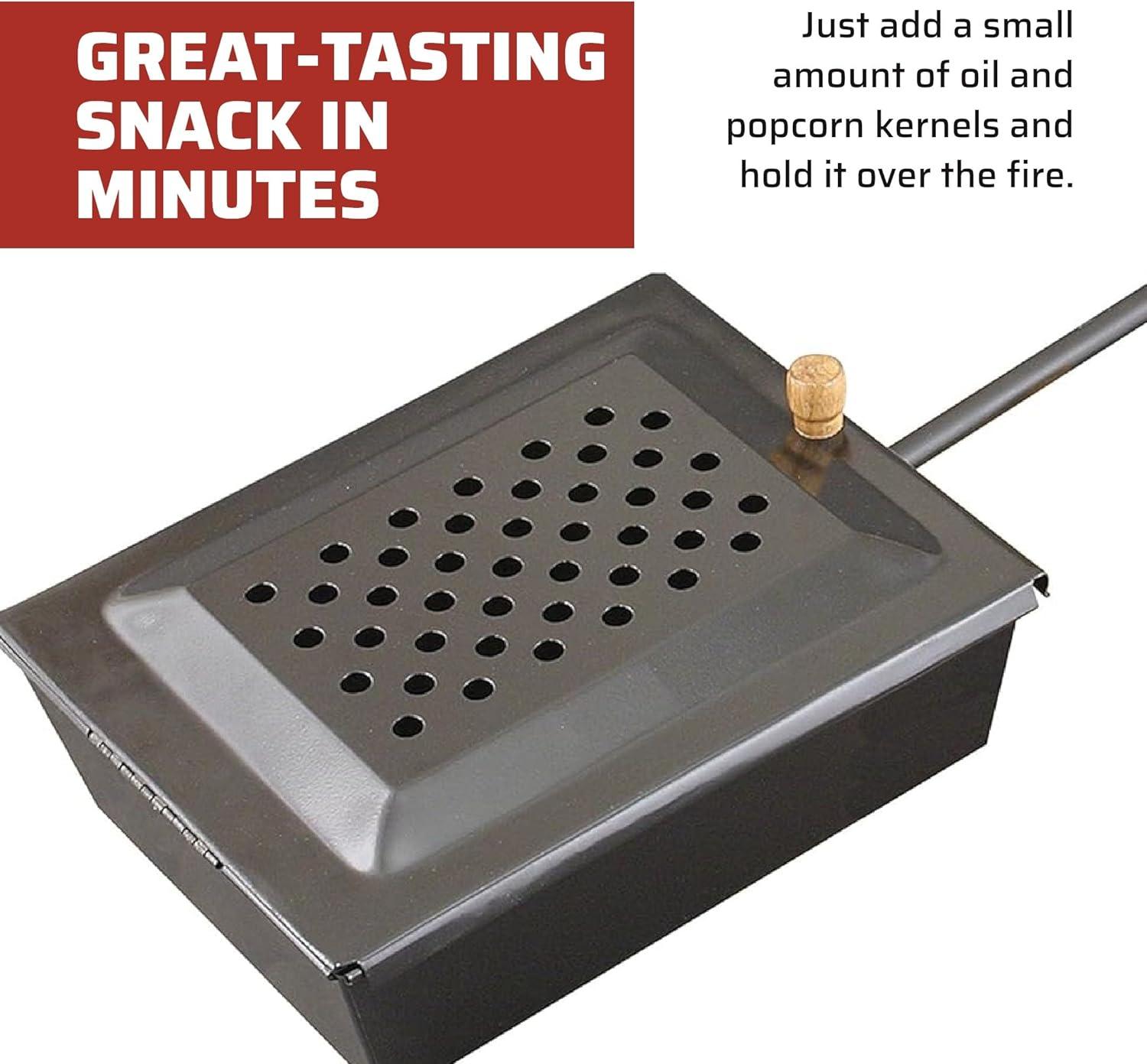 Portable Black Cast Iron Campfire Popcorn Popper with Wooden Handle