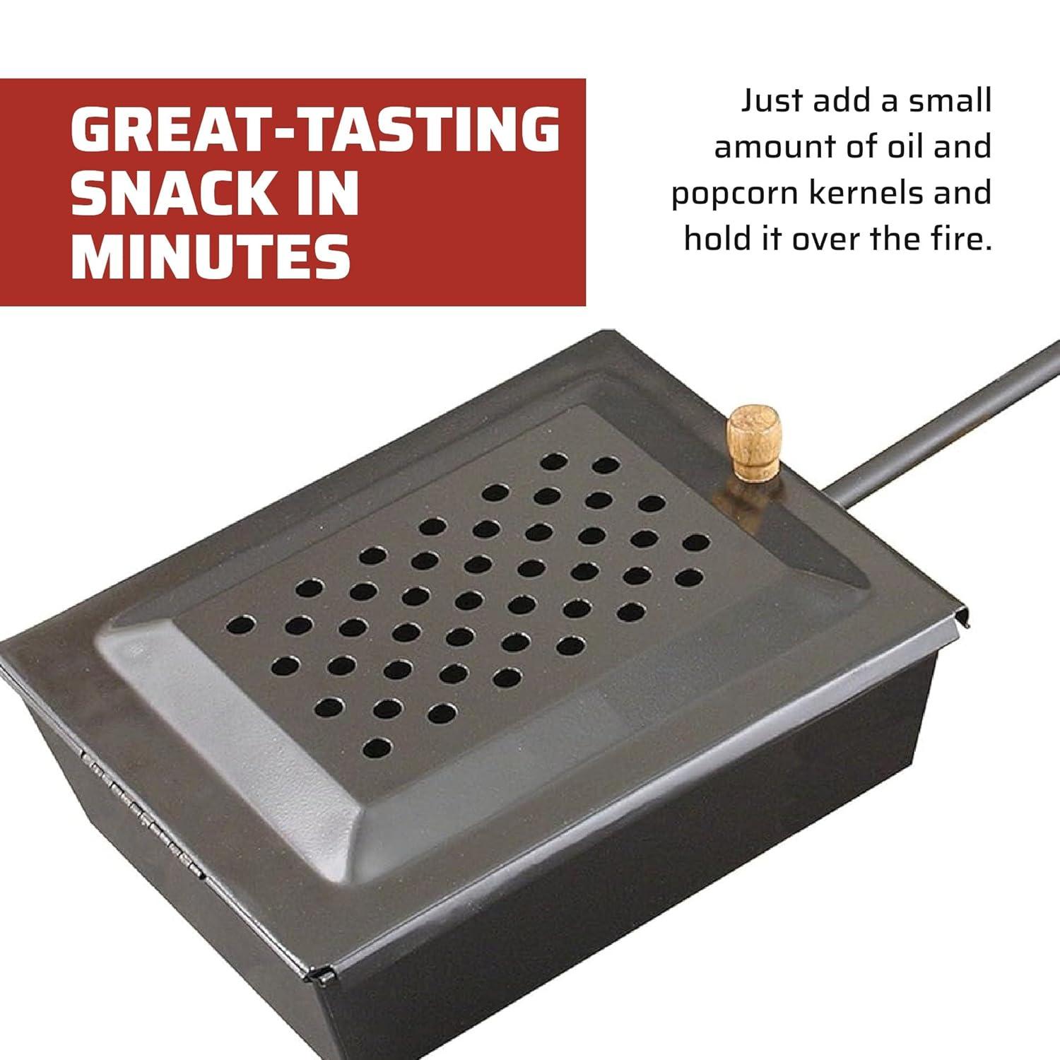 Portable Black Cast Iron Campfire Popcorn Popper with Wooden Handle