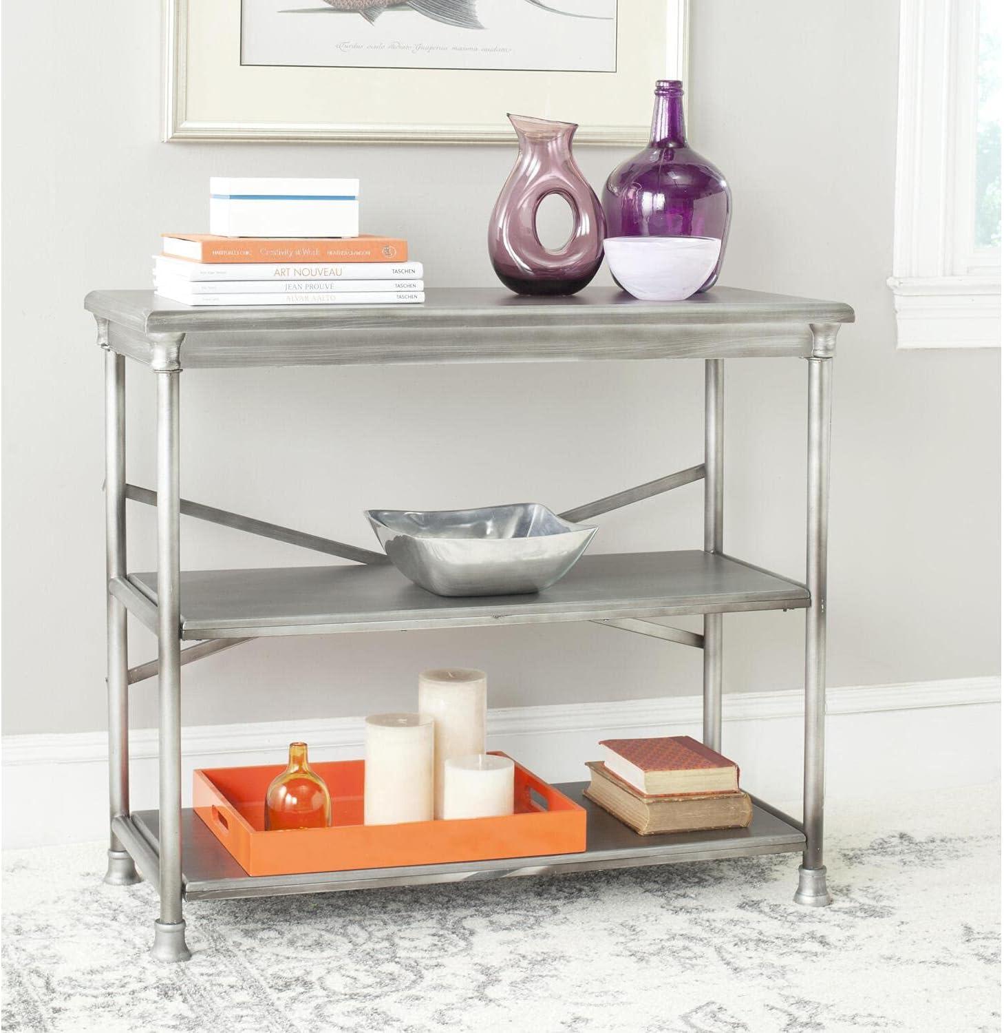 Jamison Transitional Dark Silver Wood & Iron Large Etagere Bookcase