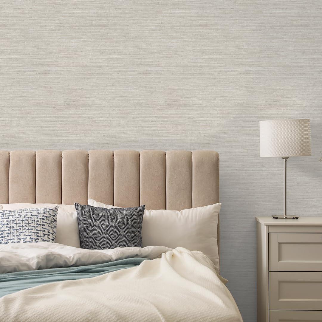 Tempaper & Co.® Faux Horizontal Grasscloth Removable Peel and Stick Wallpaper, Textured Ecru, 28 sq. ft.: Vinyl, Prepasted, Abstract Pattern