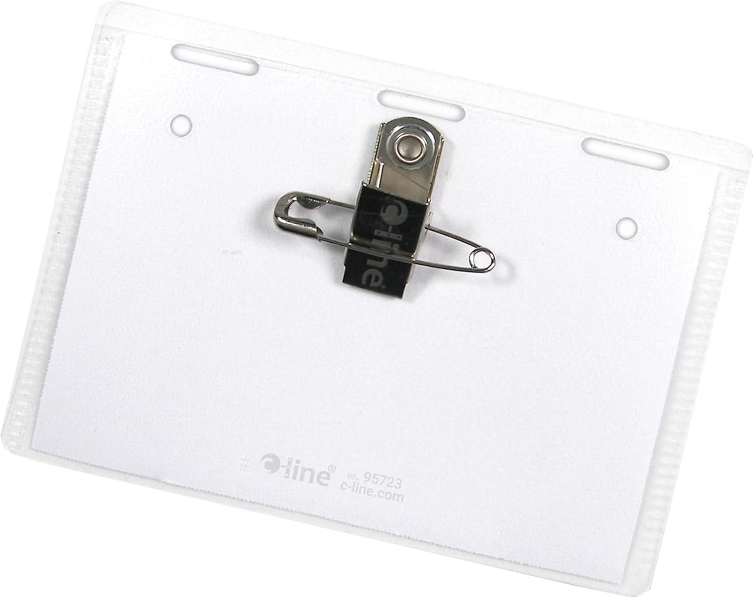 C-Line Clip and Pin Combo Name Badges with Inserts, 3-1/2 x 2-1/4 Inches, Pack of 50