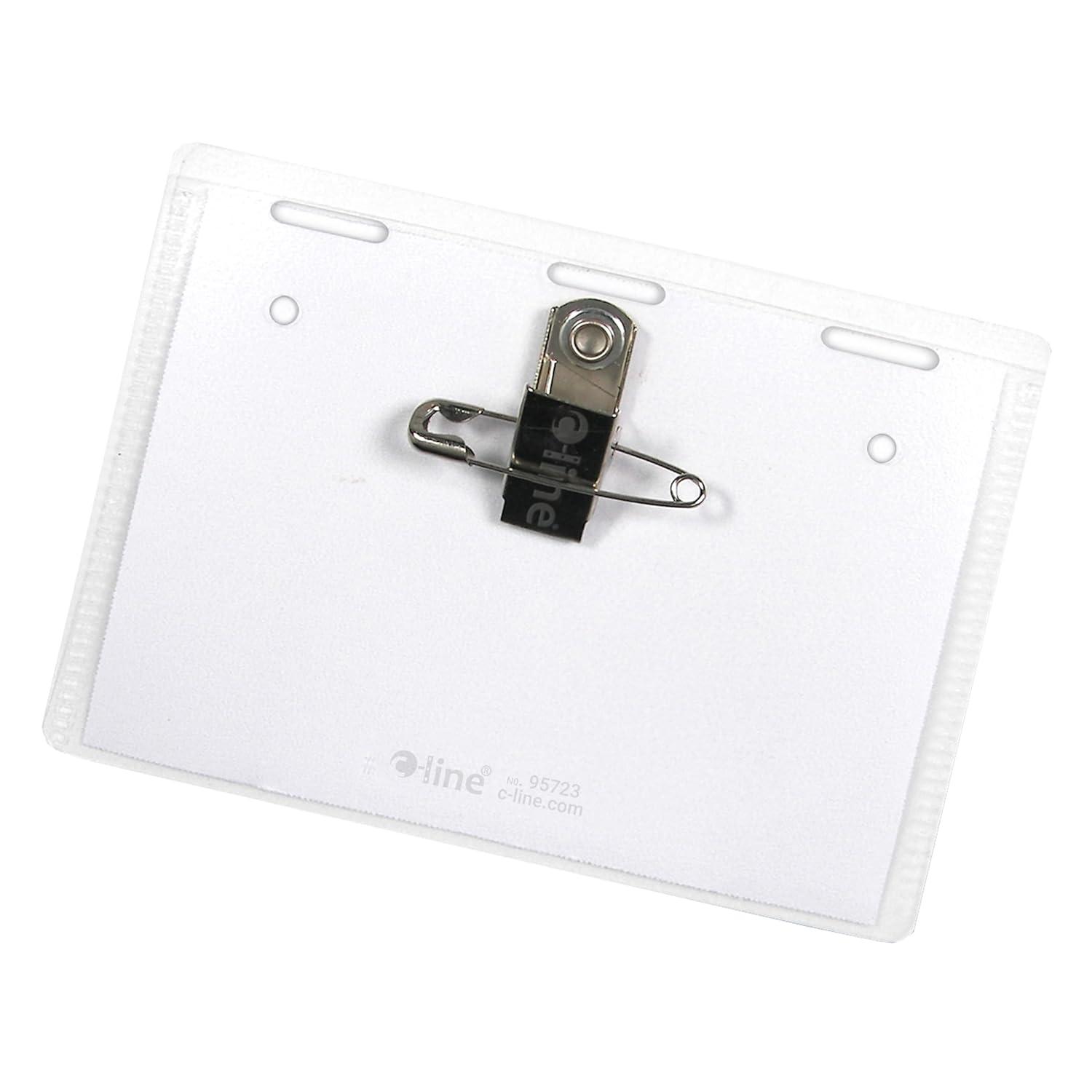 C-Line Clip and Pin Combo Name Badges with Inserts, 3-1/2 x 2-1/4 Inches, Pack of 50
