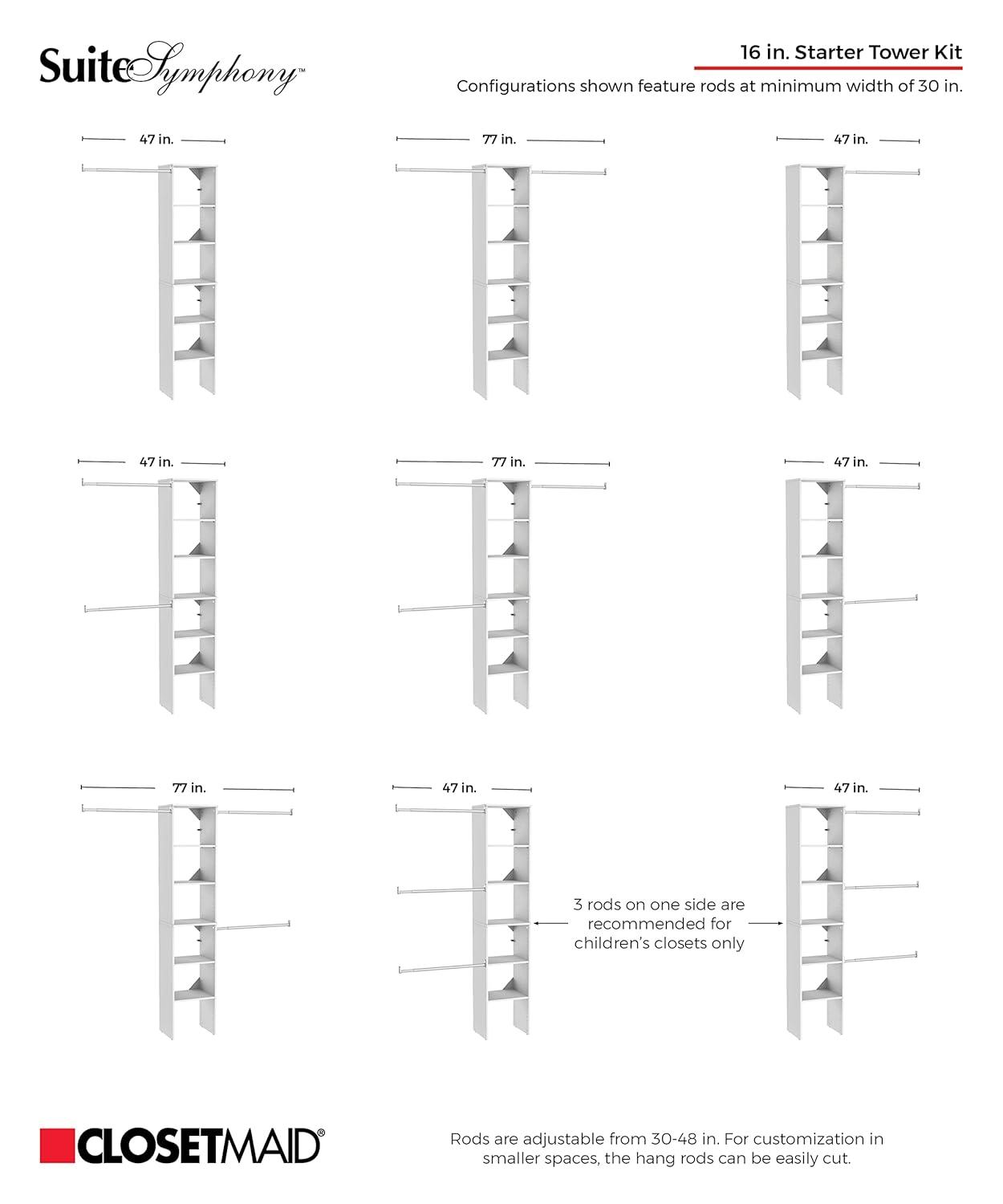 SuiteSymphony 77" to 113" Closet System Starter Kit