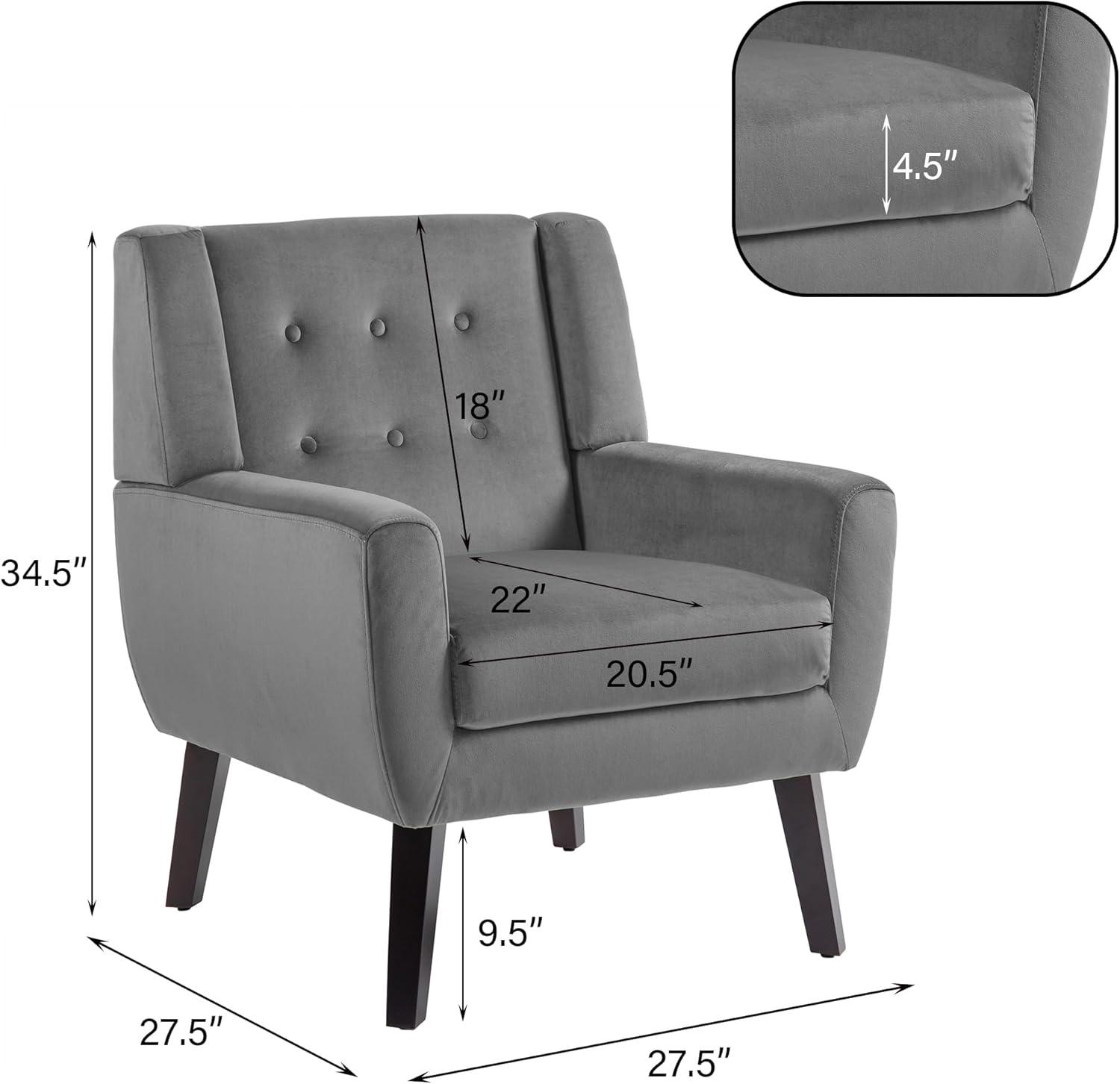 UIXE 2PCS Velvet Accent Chair, Modern Upholstered Arm Chair for Living Room Bedroom Office Room (Gray)