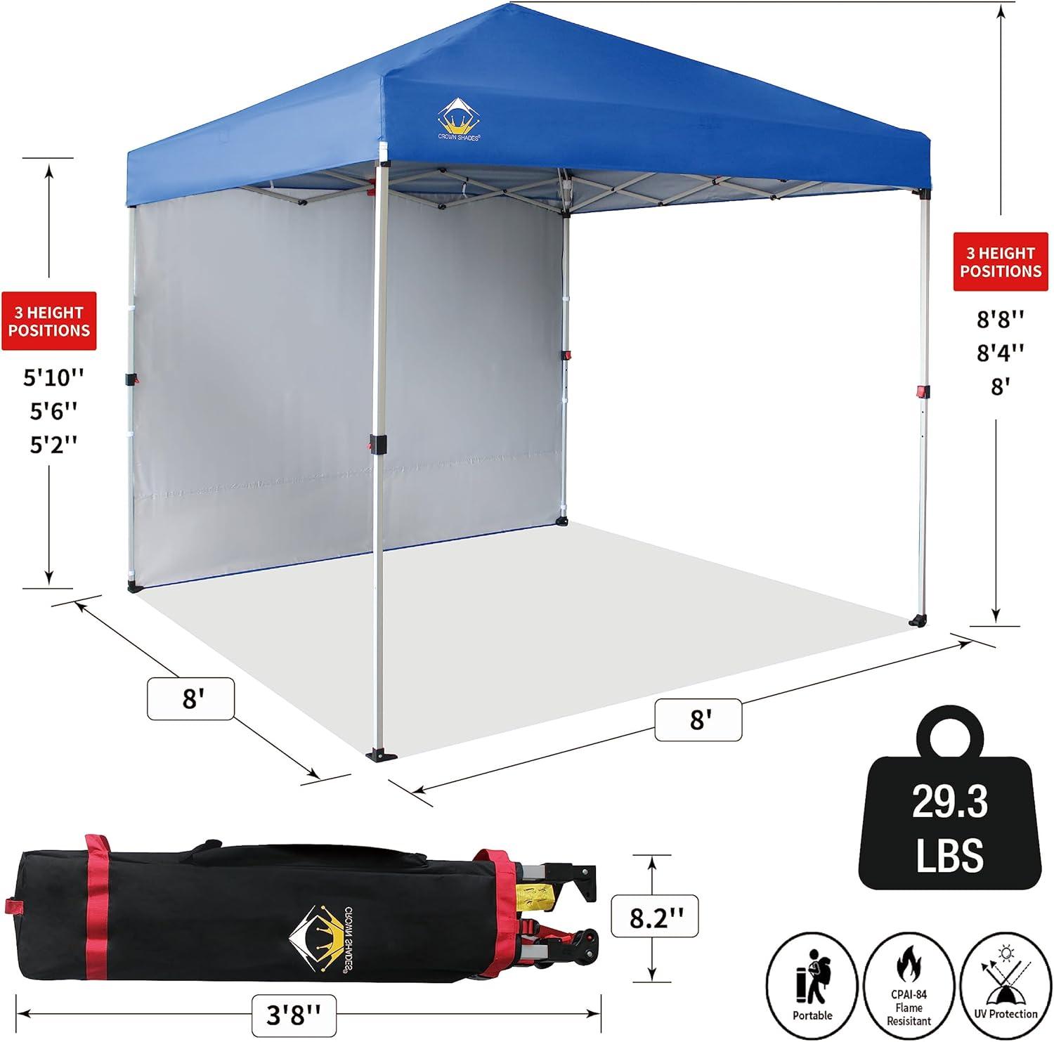 8x8 Recreational Centerlok Canopy & 1 Sidewall - Sto 'N Go, Silver Coated, 150D - RS64F-S1 Blue