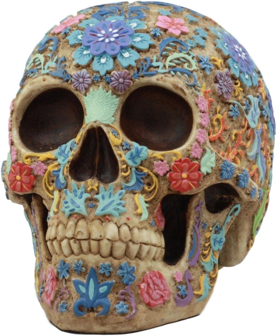 Colorful Floral Resin Sugar Skull Sculpture for Halloween