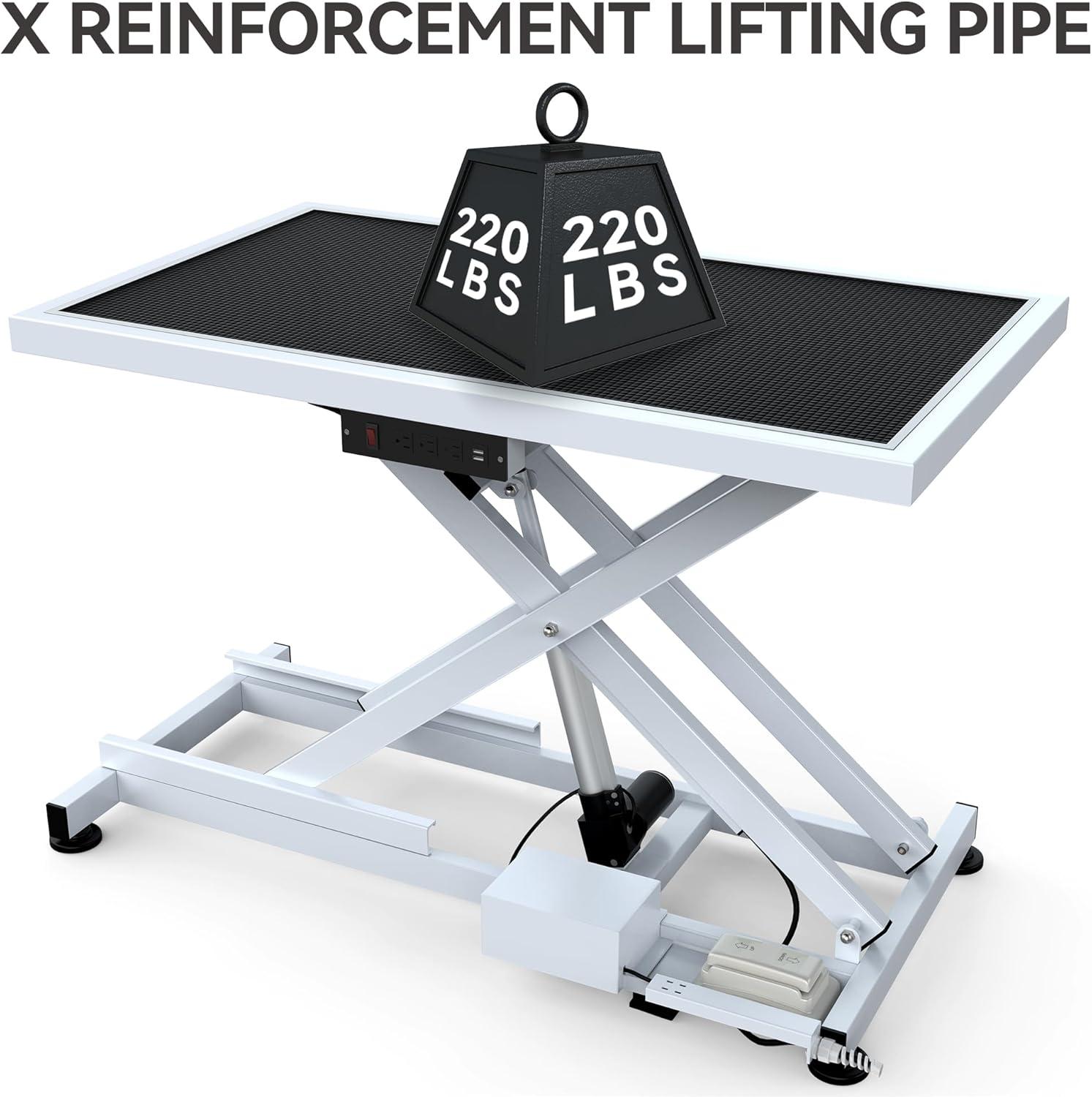 Dextrus 50" Dog Grooming Table Heavy Duty Electric Lift Pet Grooming Table for Large Dogs, Adjustable Overhead Arm Anti Slip Tabletop Tool Organizer, Dog Grooming Station