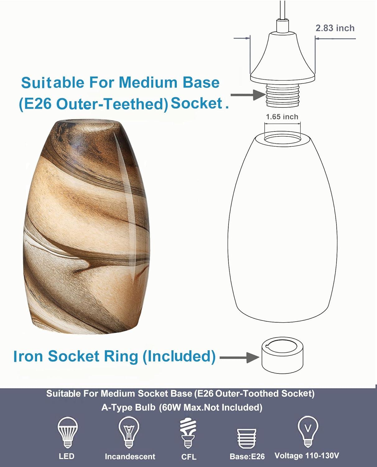 Oval Glass Lamp Shade Only Art Glass Lamp Covers Light Fixture Replacement for Kitchen Island Mini pendant Ceiling Lights Chandelier Hand Blown Glass Shade Replacement (Brown and Blue）