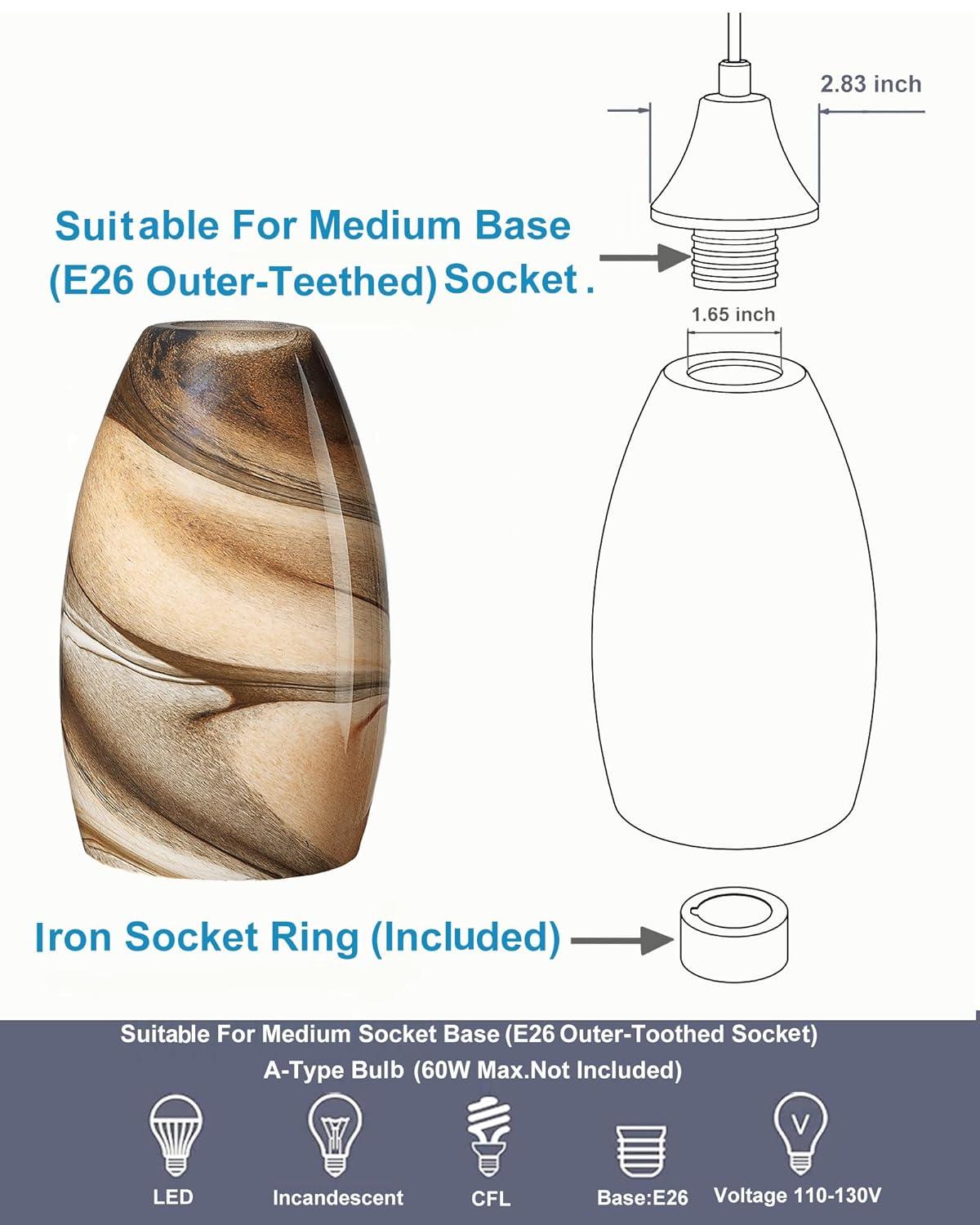 Oval Glass Lamp Shade Only Art Glass Lamp Covers Light Fixture Replacement for Kitchen Island Mini pendant Ceiling Lights Chandelier Hand Blown Glass Shade Replacement (Brown and Blue）