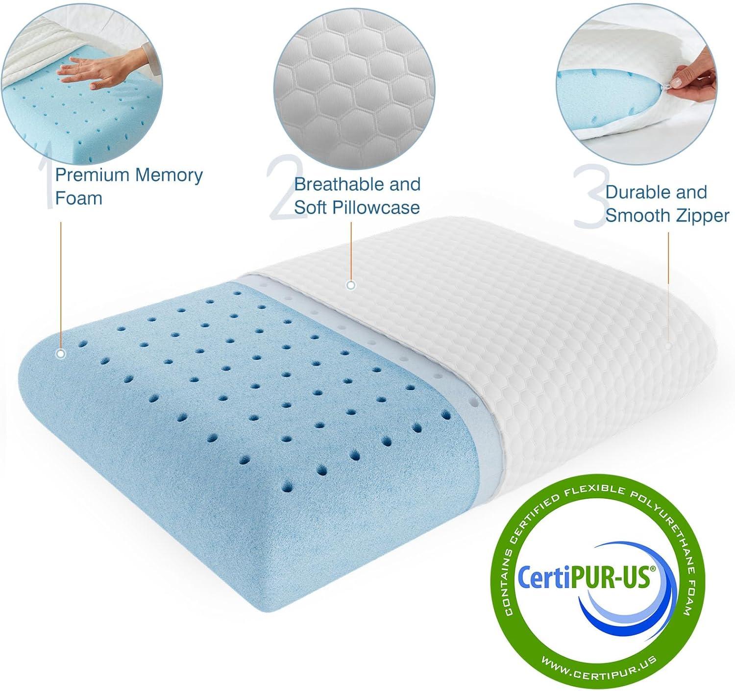 Memory Foam Pillow, Standard Size Pillows for Sleeping, Bed Pillow Soft and Comfortable, Cooling Hotel Pillow for Side Sleeper, Removable, Machine Washable Cover, 1 Pack, 24" x 16"