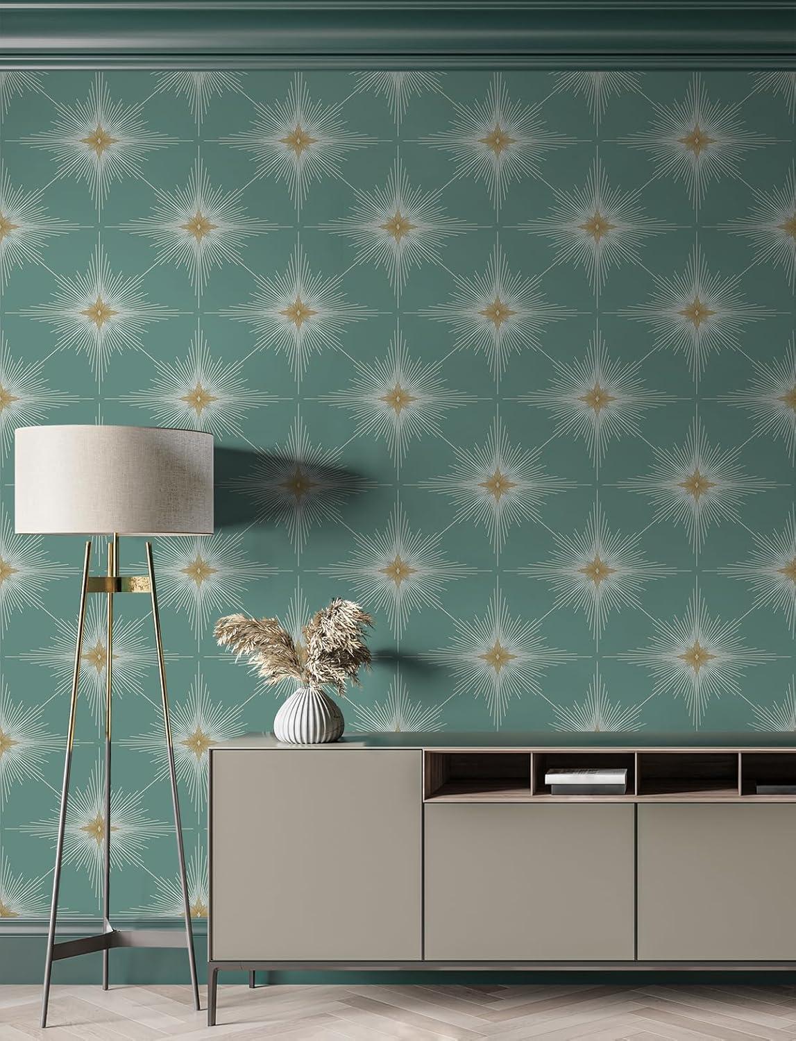 Seabreeze Blue Green Vinyl Geometric Peel and Stick Wallpaper