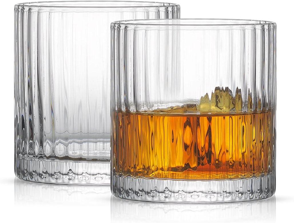 JoyJolt Elle Fluted Double Old Fashioned Whiskey Glass, 10oz