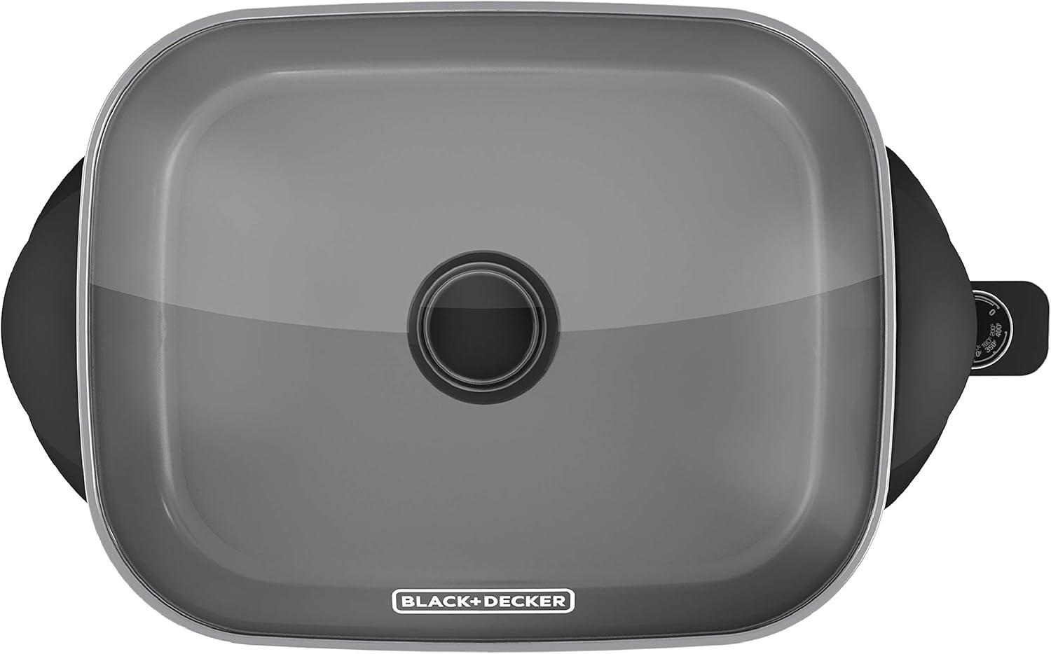 Black and Silver 12" x 15" Nonstick Electric Skillet with Tempered Glass Lid
