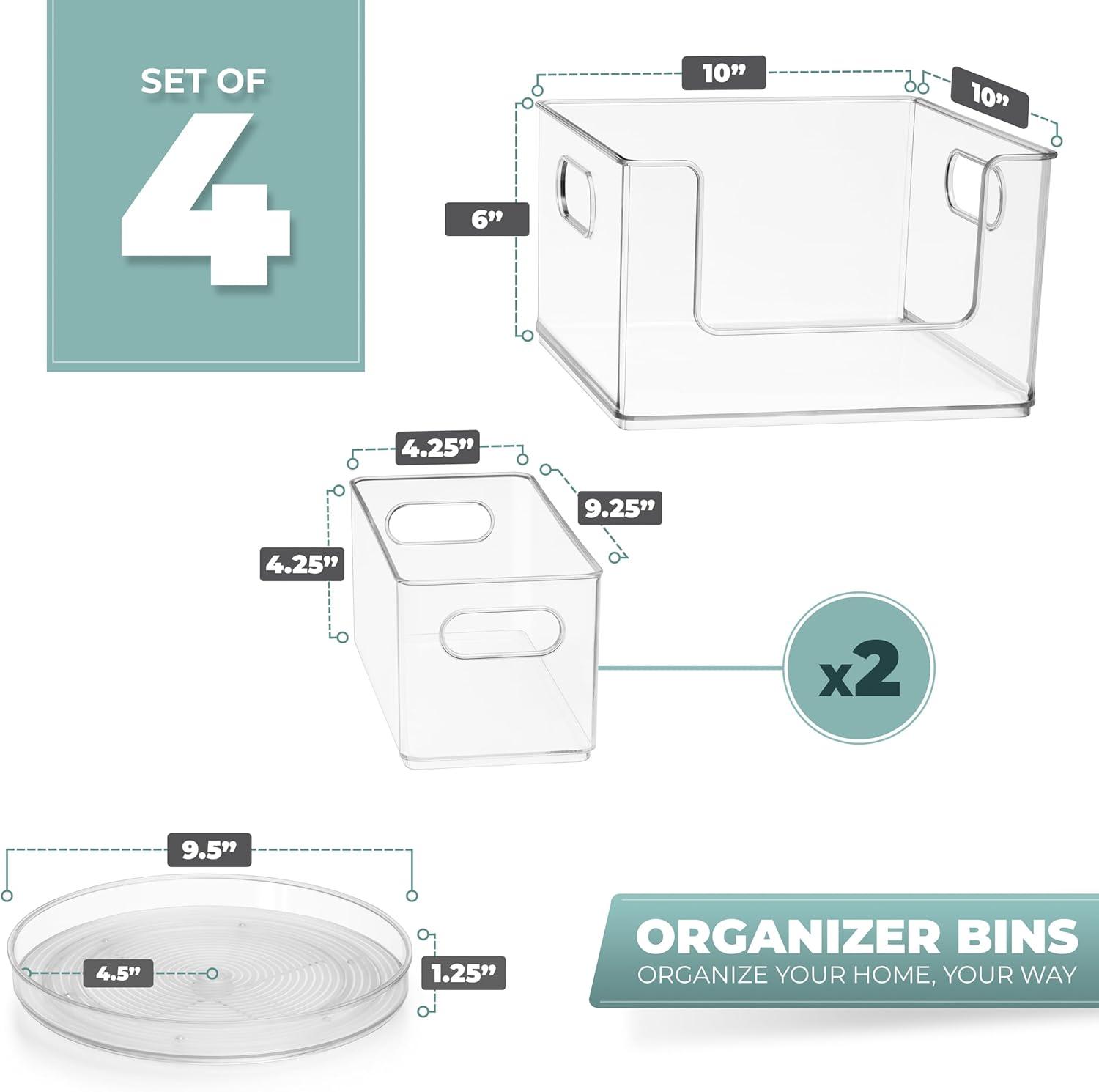 Sorbus Sorbus Pantry Organizers and Storage Set (Set of 4) 1 Large Stackable Storage Bin Open Front 2 Narrow Stackable Storage Bins 1 Lazy Susan Organizer for Fridge, Clear Pantry Storage Bins
