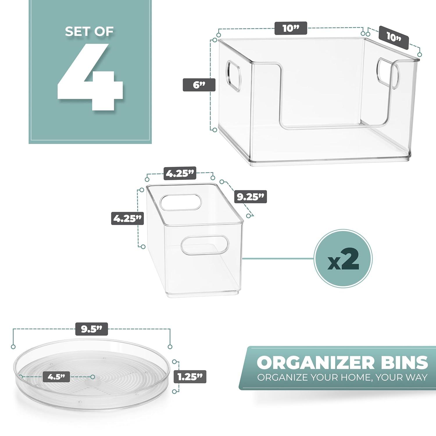 Sorbus Sorbus Pantry Organizers and Storage Set (Set of 4) 1 Large Stackable Storage Bin Open Front 2 Narrow Stackable Storage Bins 1 Lazy Susan Organizer for Fridge, Clear Pantry Storage Bins