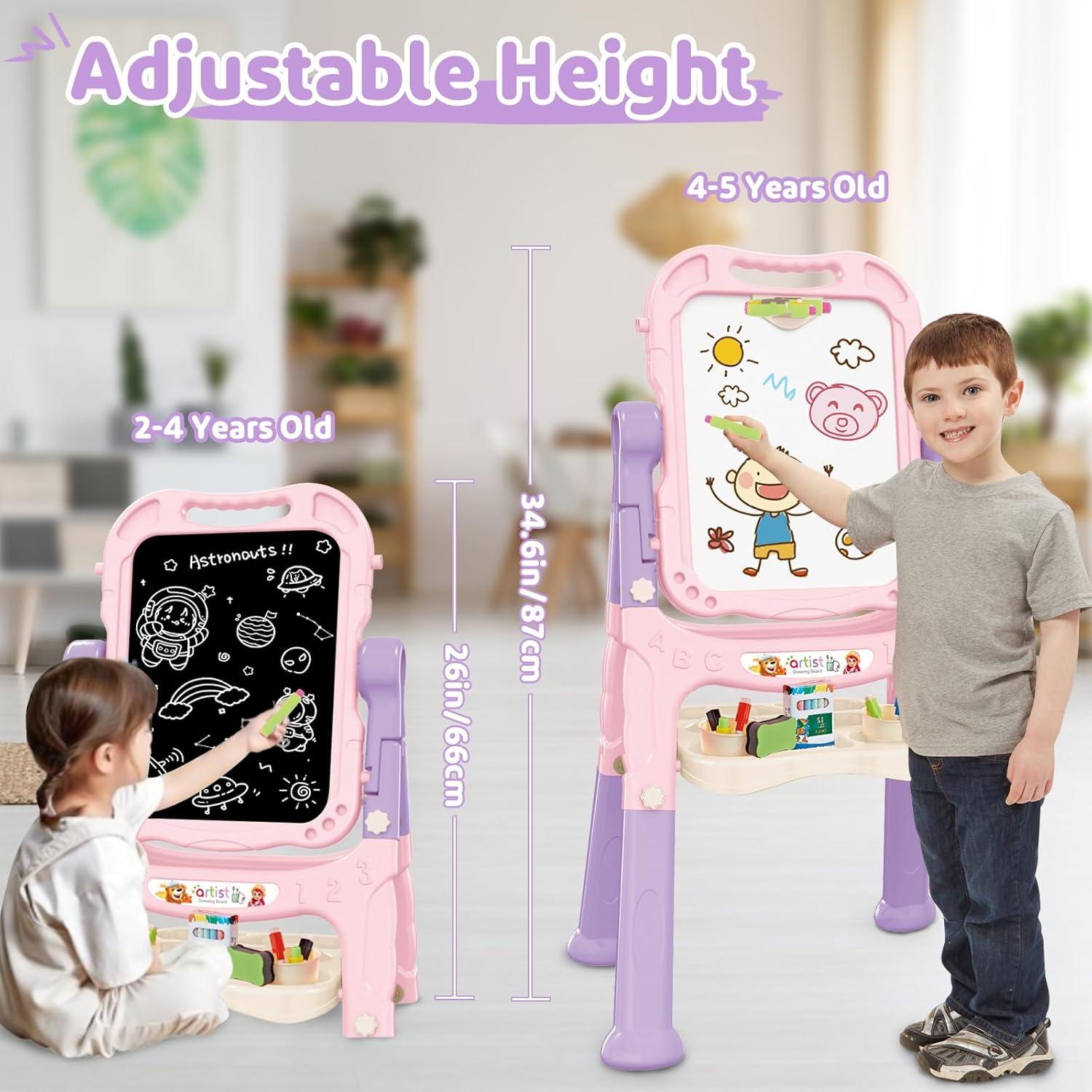 Pink Adjustable Freestanding Double-Sided Magnetic Art Easel