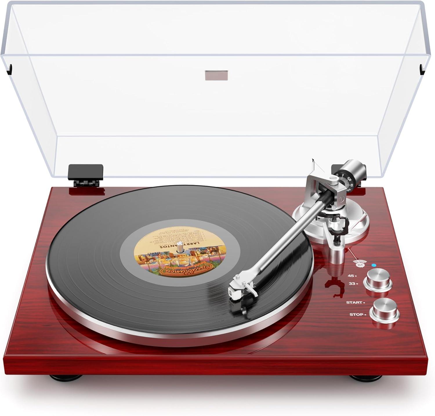 Red Belt-Drive Turntable with USB and Bluetooth Connectivity