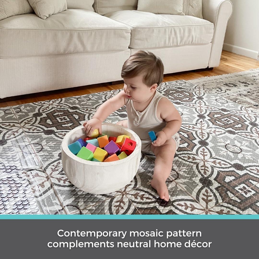 Toddleroo by North States 71" x 71" Foldable Mosaic Padded Play Mat. Extra Large Foam Baby Play Mats for Floor, Waterproof Tummy Time Mat for Indoor & Outdoor Use