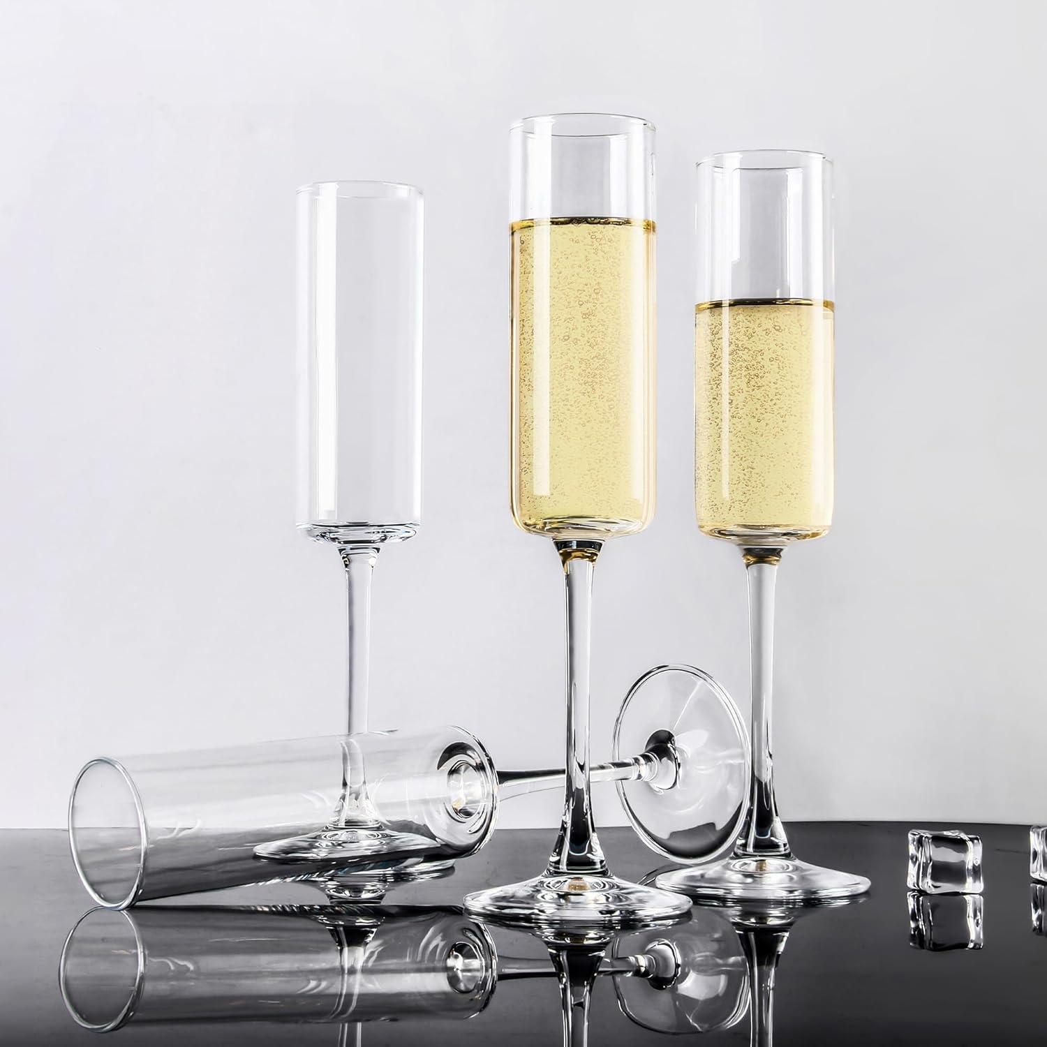 6 Oz Cylinder Champagne Flutes Set of 12 - Elegant Crystal Clear Glassware for Special Occasions - L High Quality and Lead-Free Perfect Gift for Weddings, Anniversaries, and Celebrations Dishwasher|Th