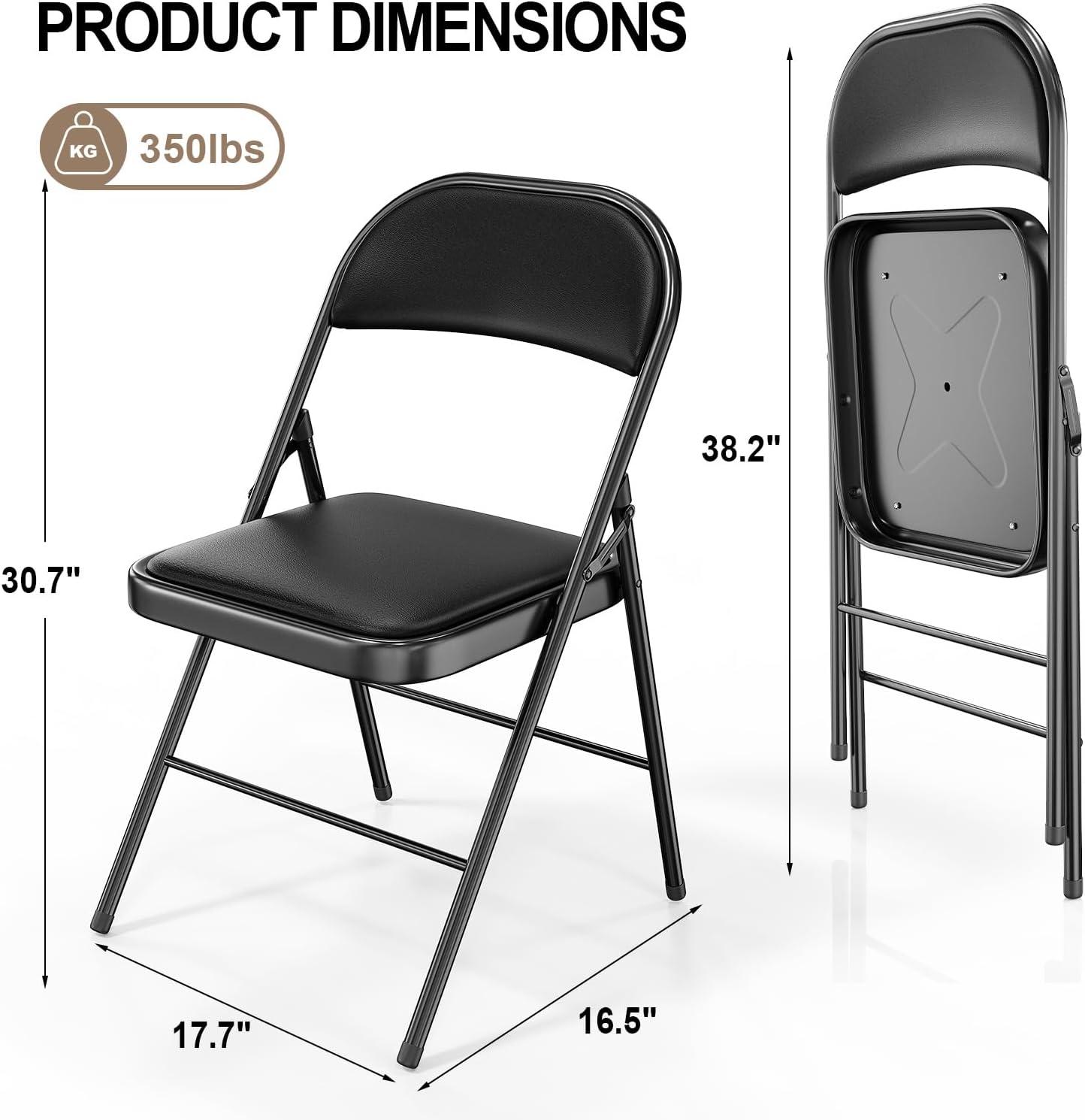 4Pcs Fully Assembled Thick-Padded Black PU Folding Chairs, 17.7"X19.7"X30.7"
