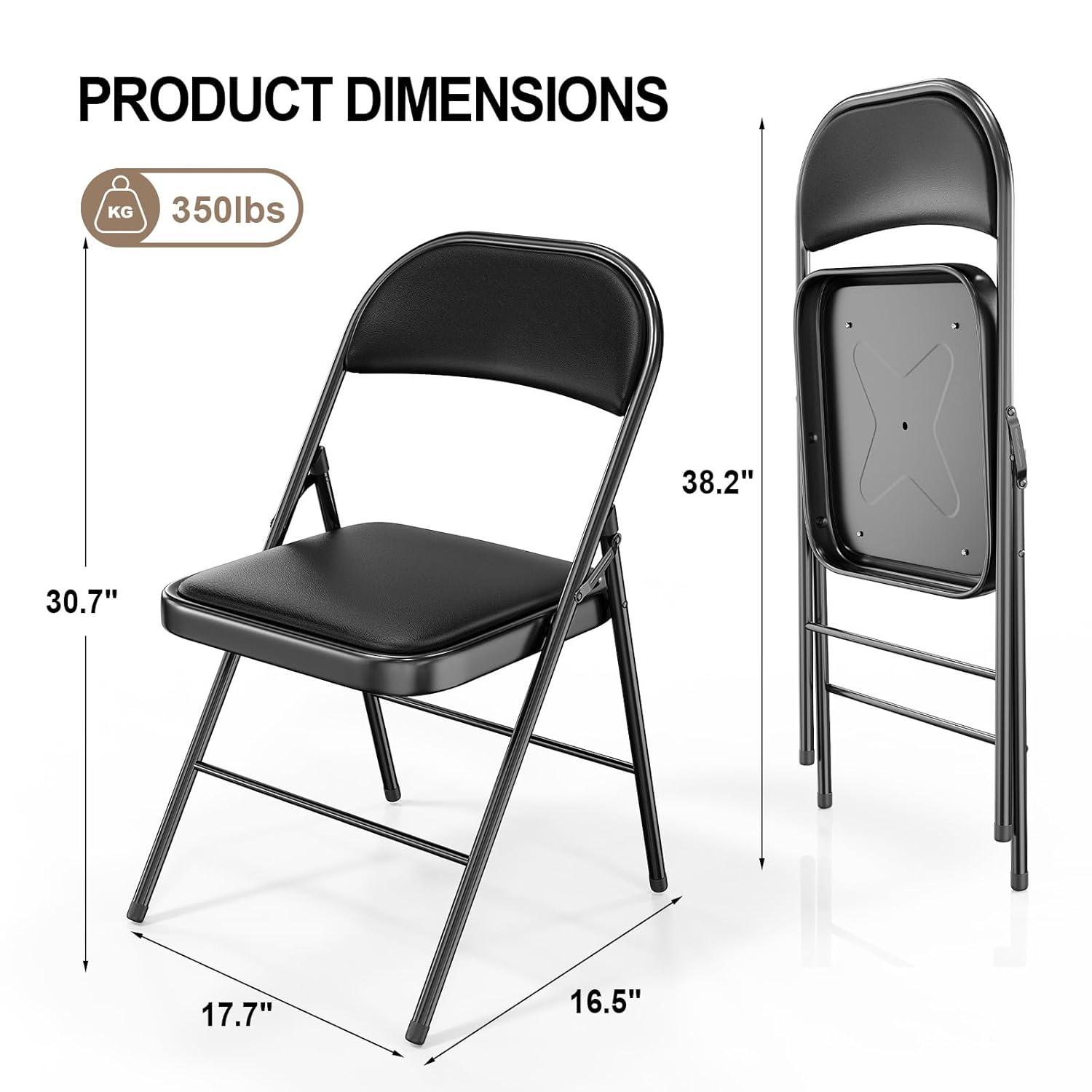 Inbox Zero 4Pcs Fully Assembled Thick-Padded Black PU Folding Chairs, 17.7"X19.7"X30.7"