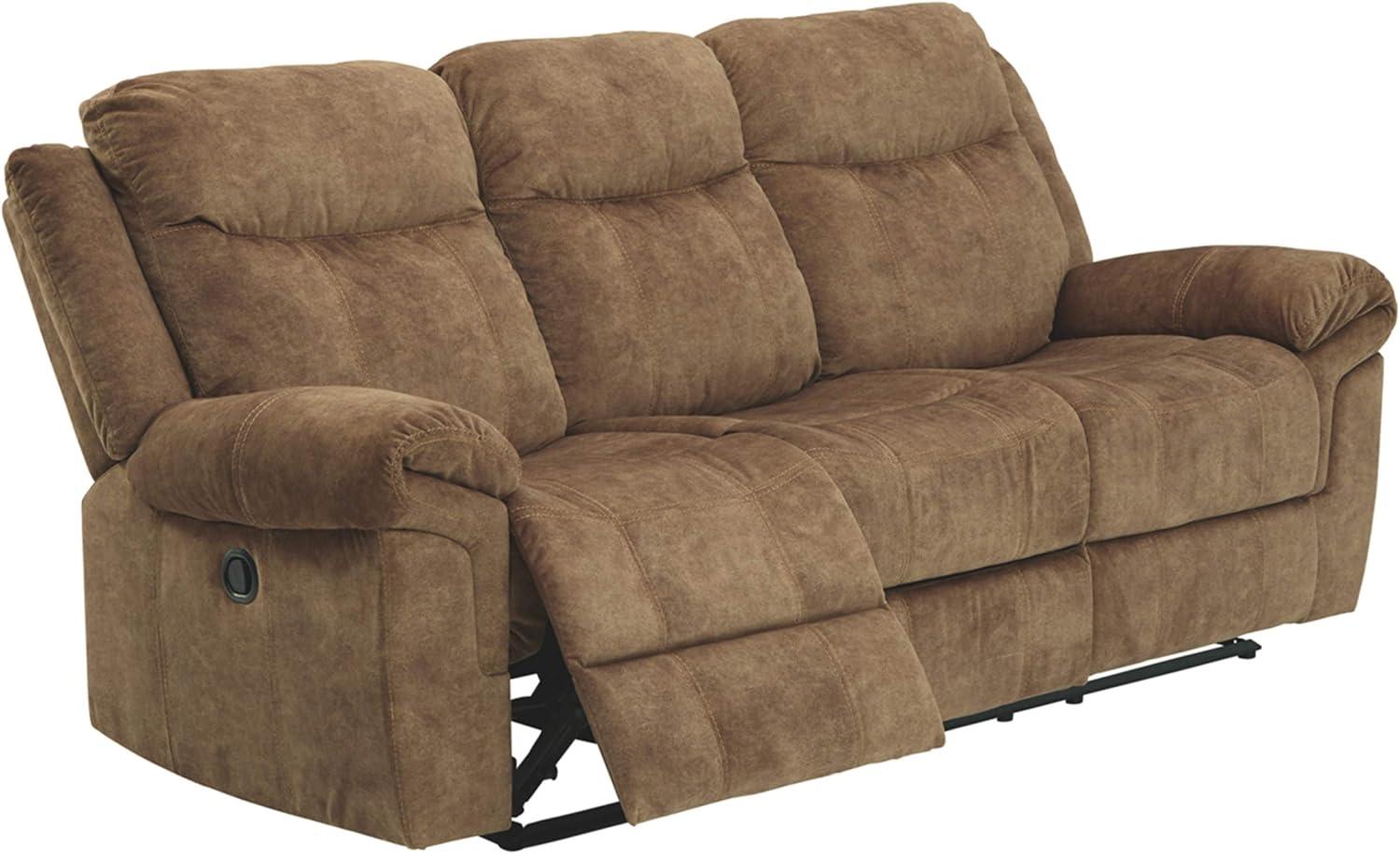 Nutmeg Brown Velvet Manual Reclining Sofa with Cup Holders