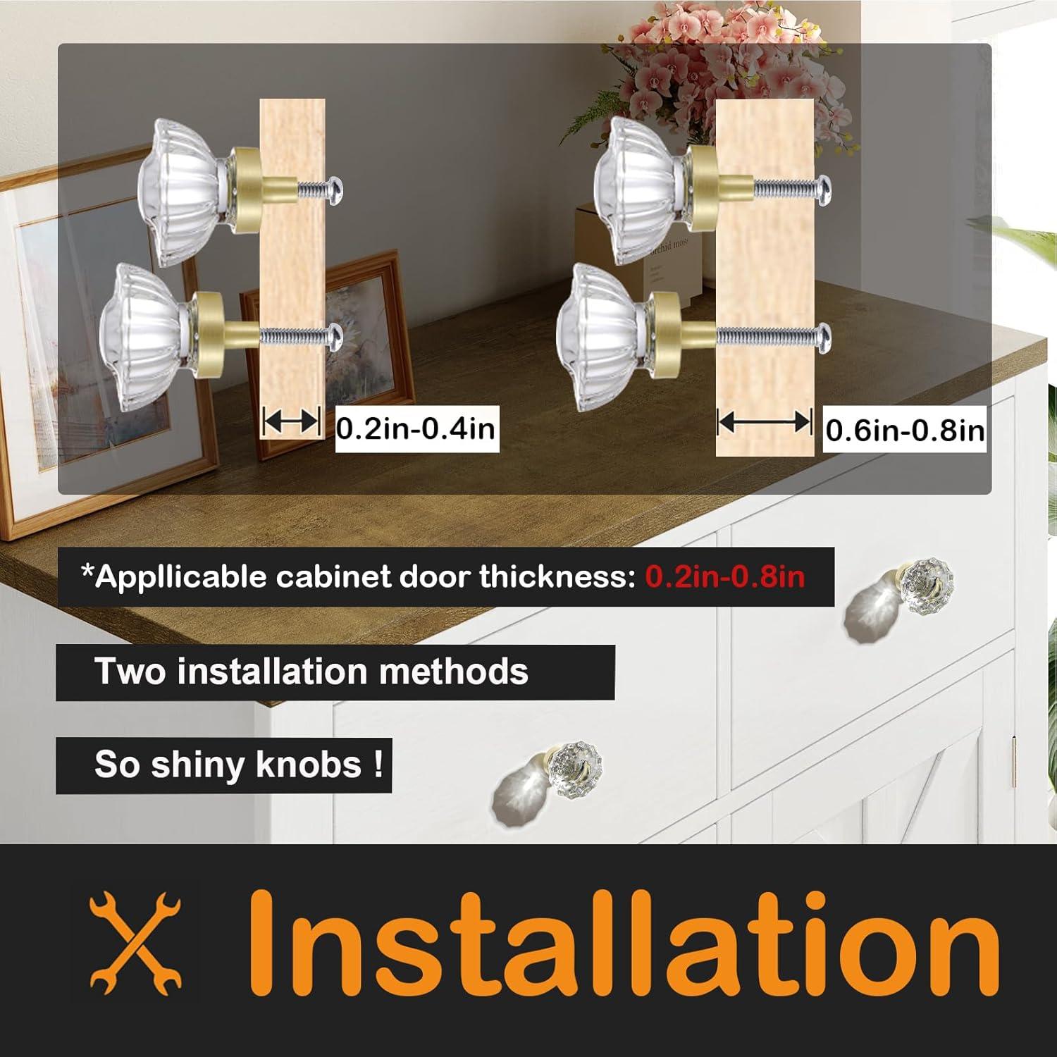 Crystal Knobs for Drawers 8 Pack Brushed Gold Glass Knob, Vintage Cabinet Antique Pulls for Drawer Closet Dresser Cupboard, 1.5 Inch Satin Brass Base Decorative Flower Cabinets Knobs Set Hardware