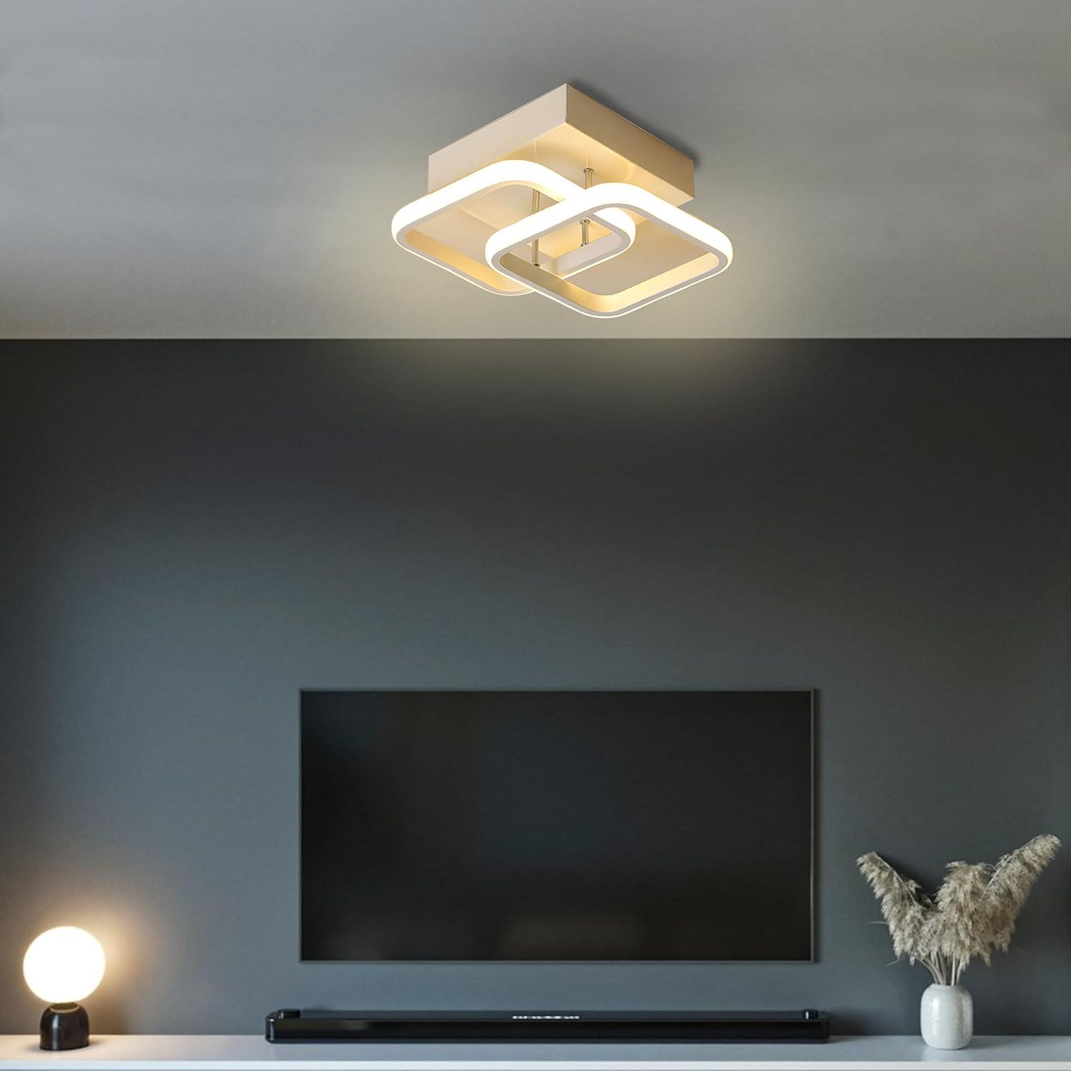 ADISUN LED Ceiling Light 2 Rings Flush Mount LED Ceiling Lights Fixture Dimmable with Remote Control Aluminum Lighting Fixture, White