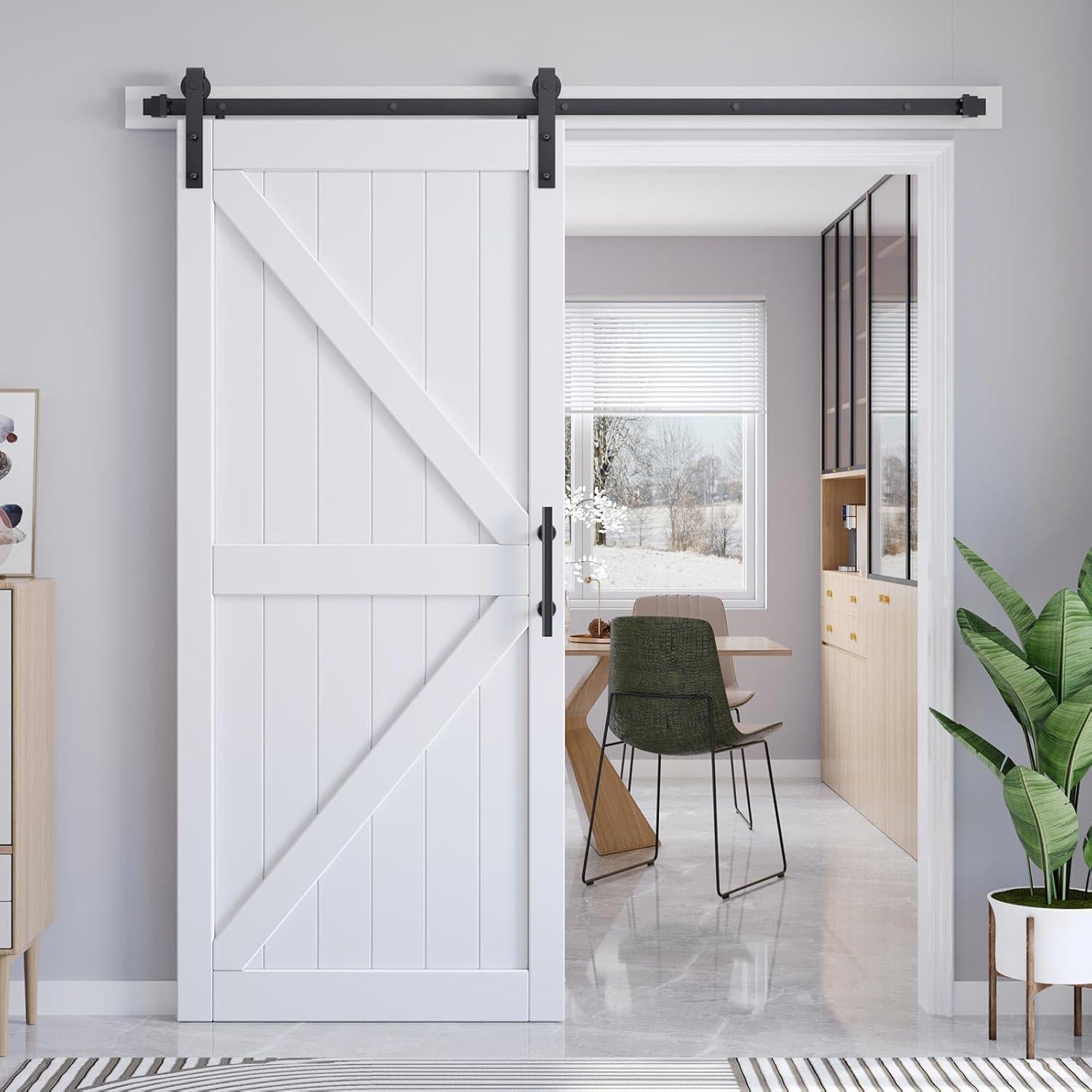 White K-Frame MDF Sliding Barn Door with Hardware Kit